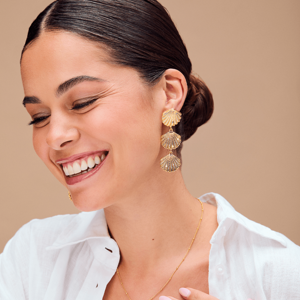 Statement Embellished Shell Drop Earrings