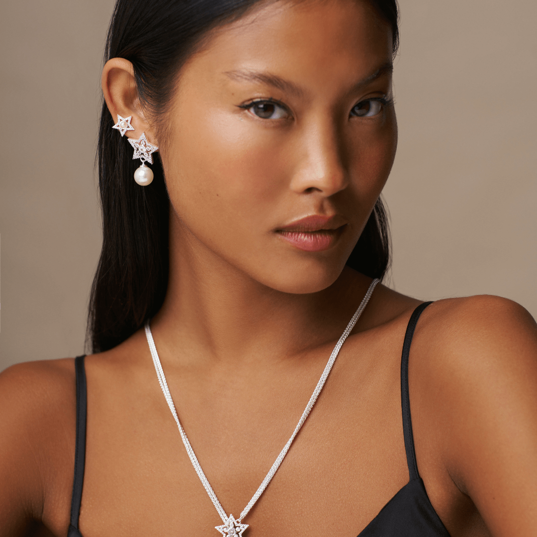 Crystal Star & Pearl Drop Earrings