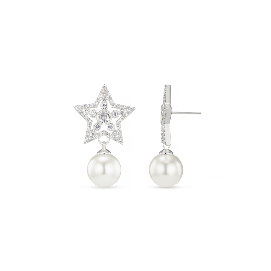 Crystal Star & Pearl Drop Earrings
