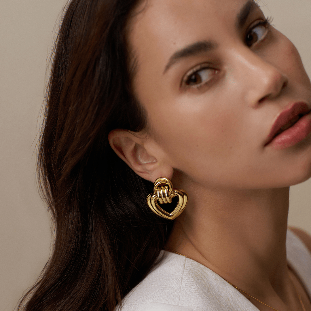 Statement Interlocking Textured Heart Earrings