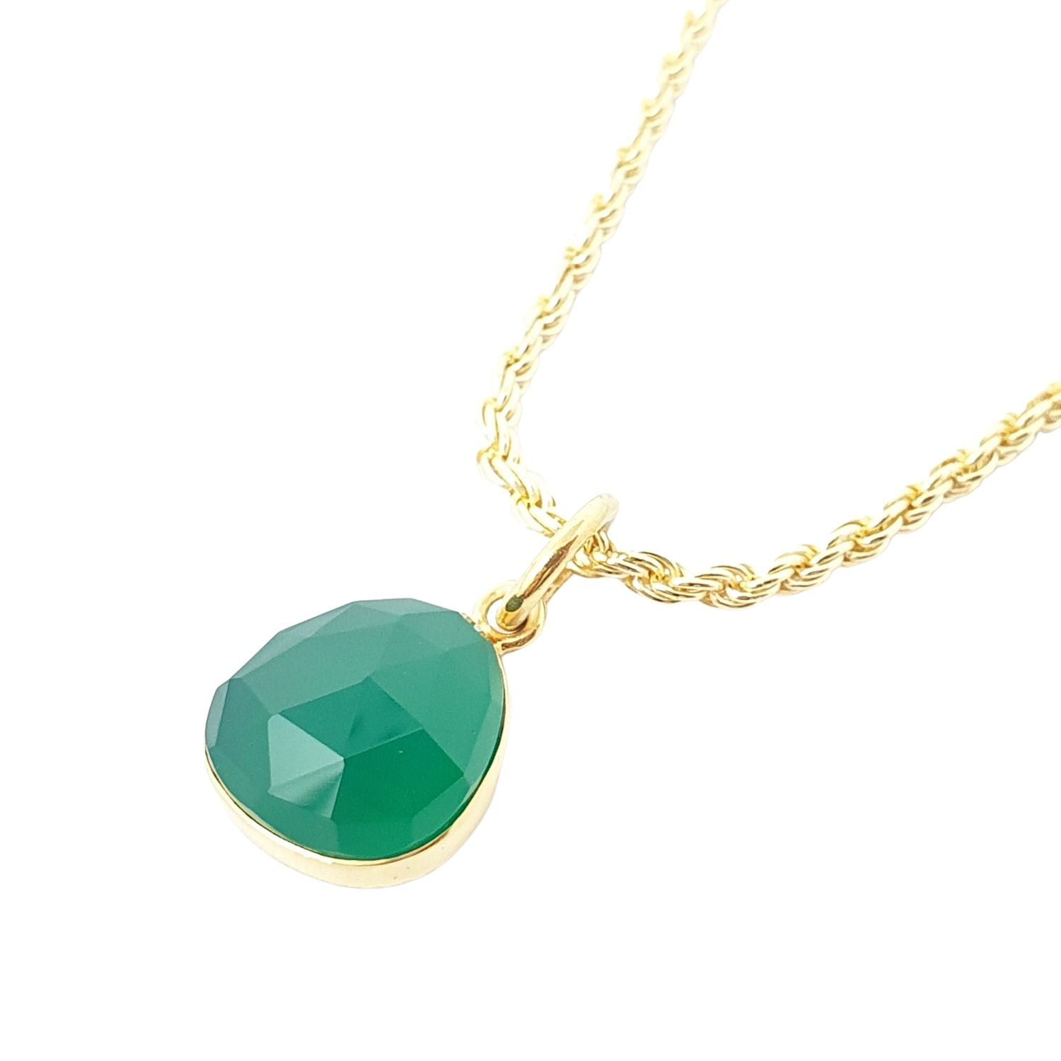 Statement Gold Vermeil Plated Green Onyx May Birthstone Rope Necklace