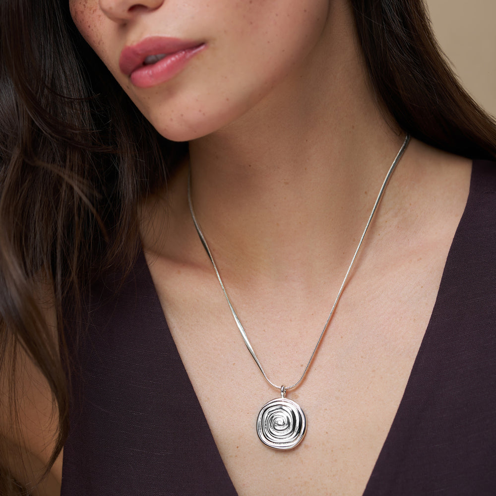 Statement Spiral Pendant Necklace - Silver