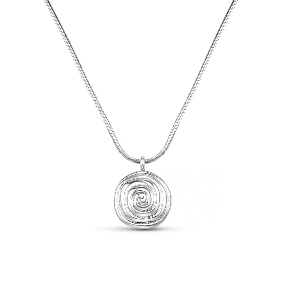 Statement Spiral Pendant Necklace - Silver