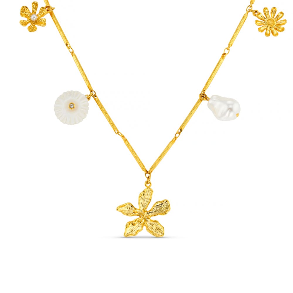 Statement Flower & Pearl Charm Necklace
