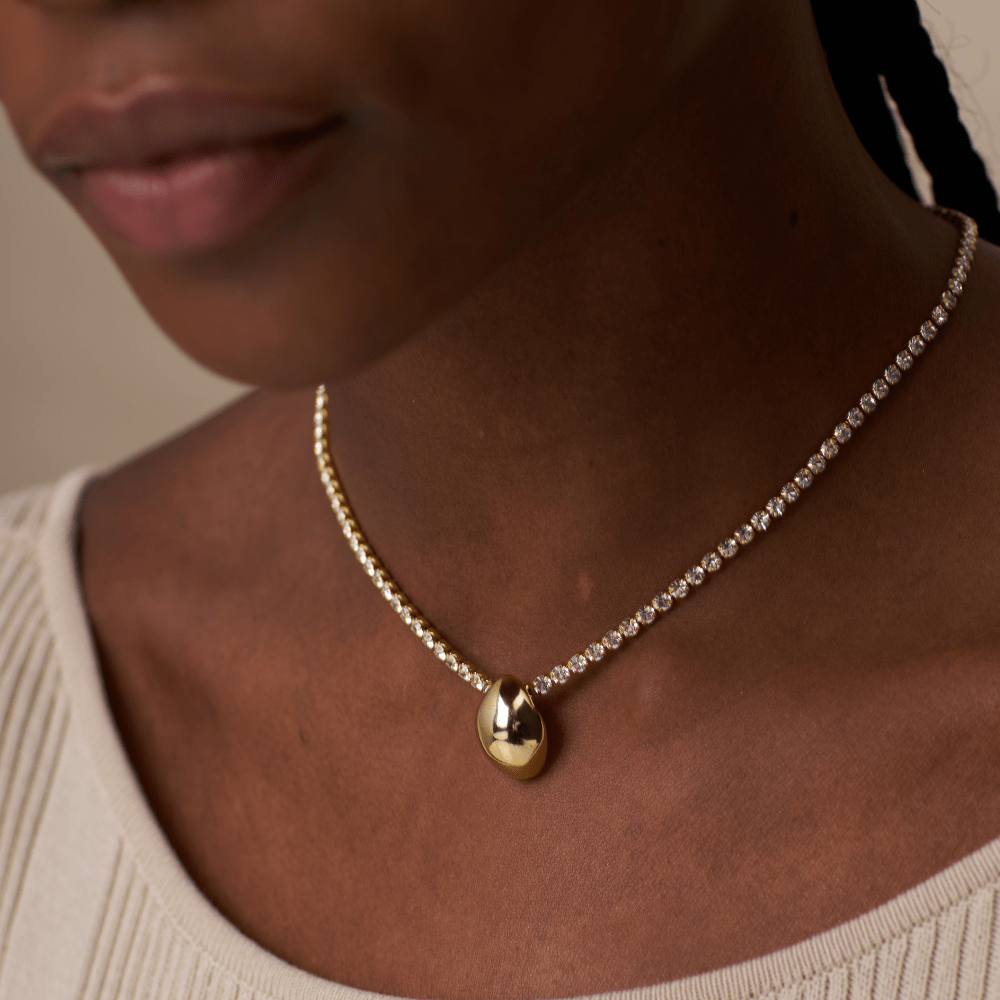 Tennis Chain & Polished Drop Necklace