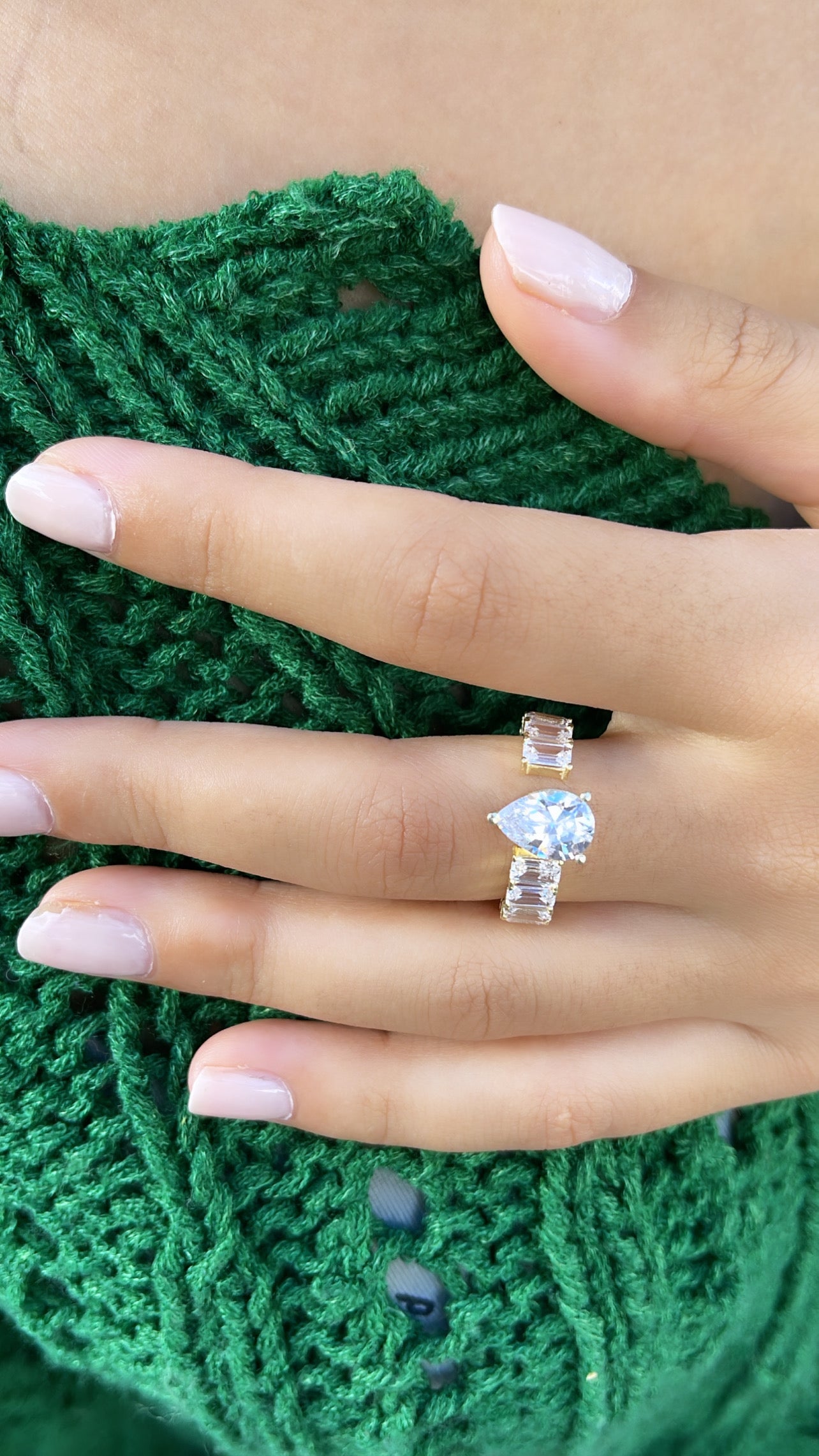 Statement Pear & Emerald Shaped Band - Silver