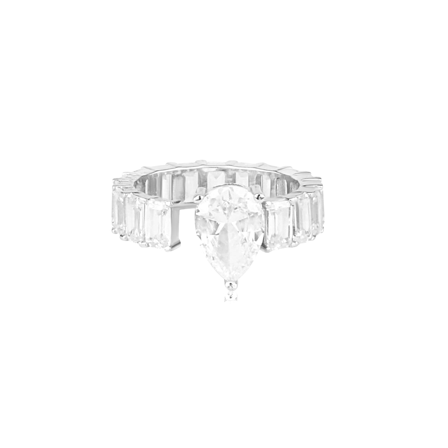 Statement Pear & Emerald Shaped Band - Silver