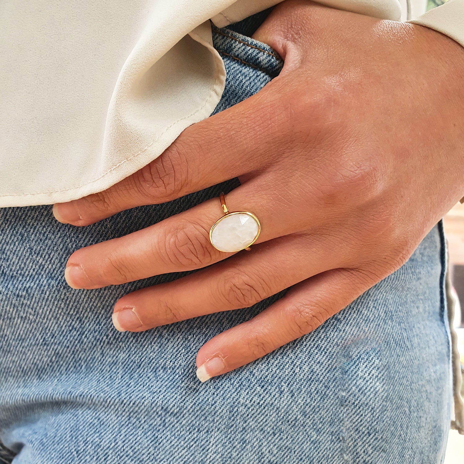Statement Rainbow Moonstone June Birthstone Gemstone Ring