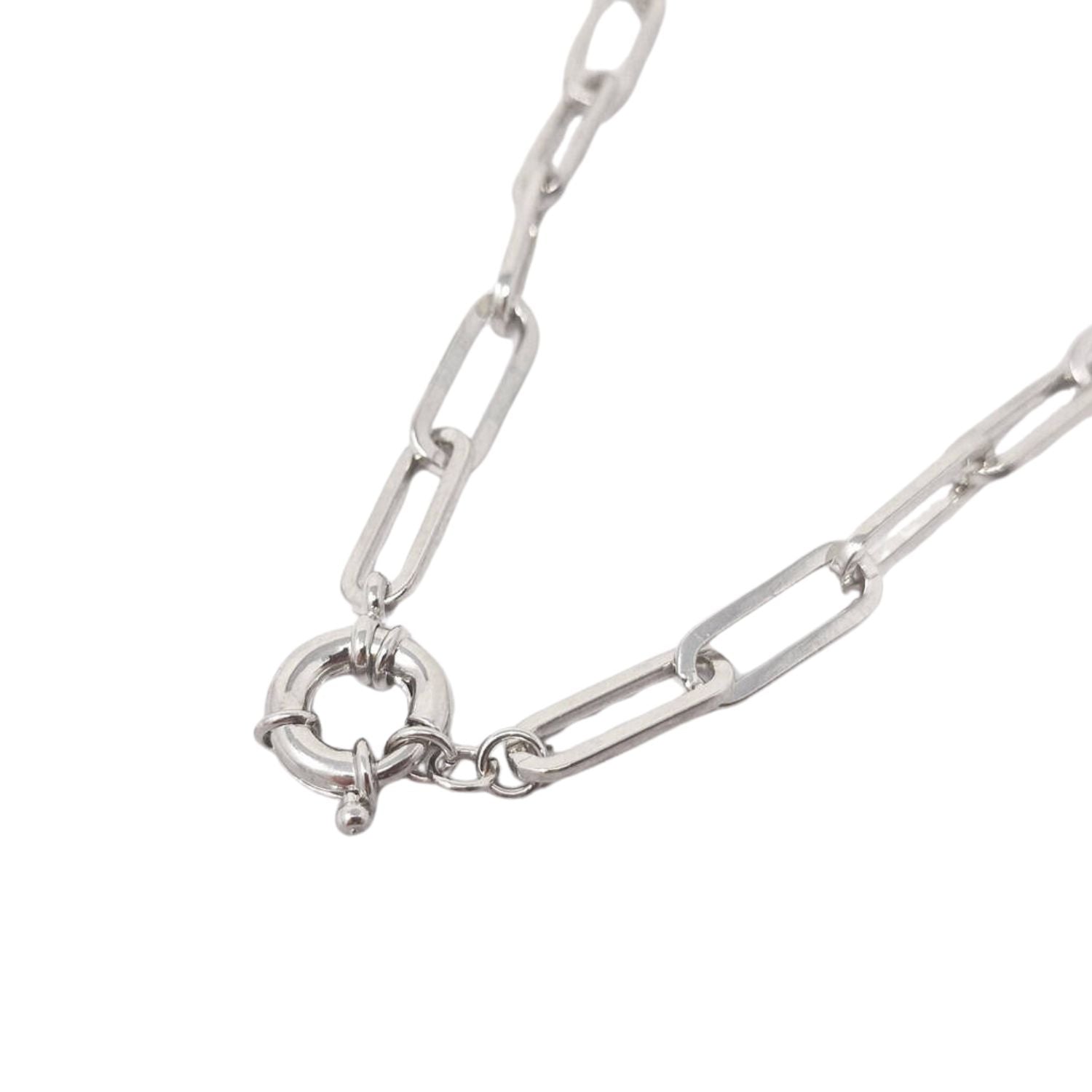 Statement Rhodium Filled Silver Paperclip Link Necklace
