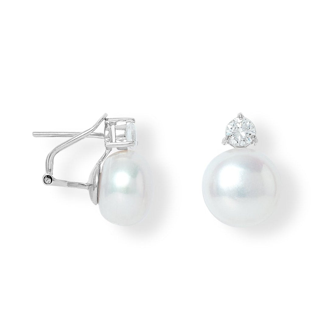 Stella Cultured Freshwater Pearl & Cubic Zirconia Stud Earrings Set In White Gold