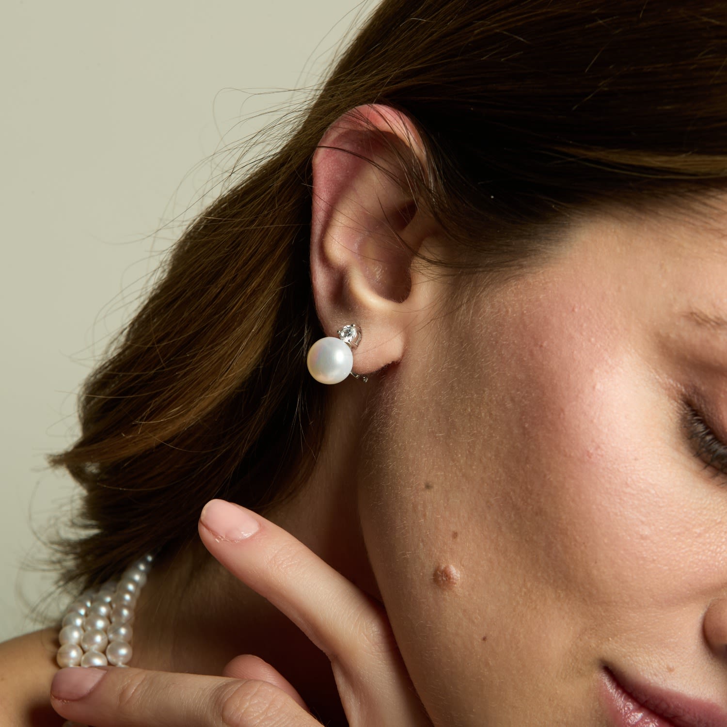 Stella Cultured Freshwater Pearl & Cubic Zirconia Stud Earrings Set In White Gold