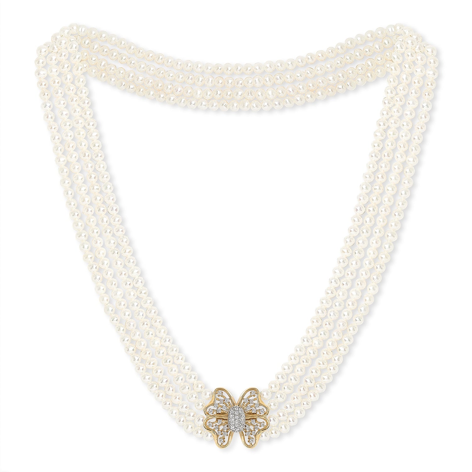 Stella Four Strand Small Cultured Freshwater Pearl Necklace With Butterfly Clasp