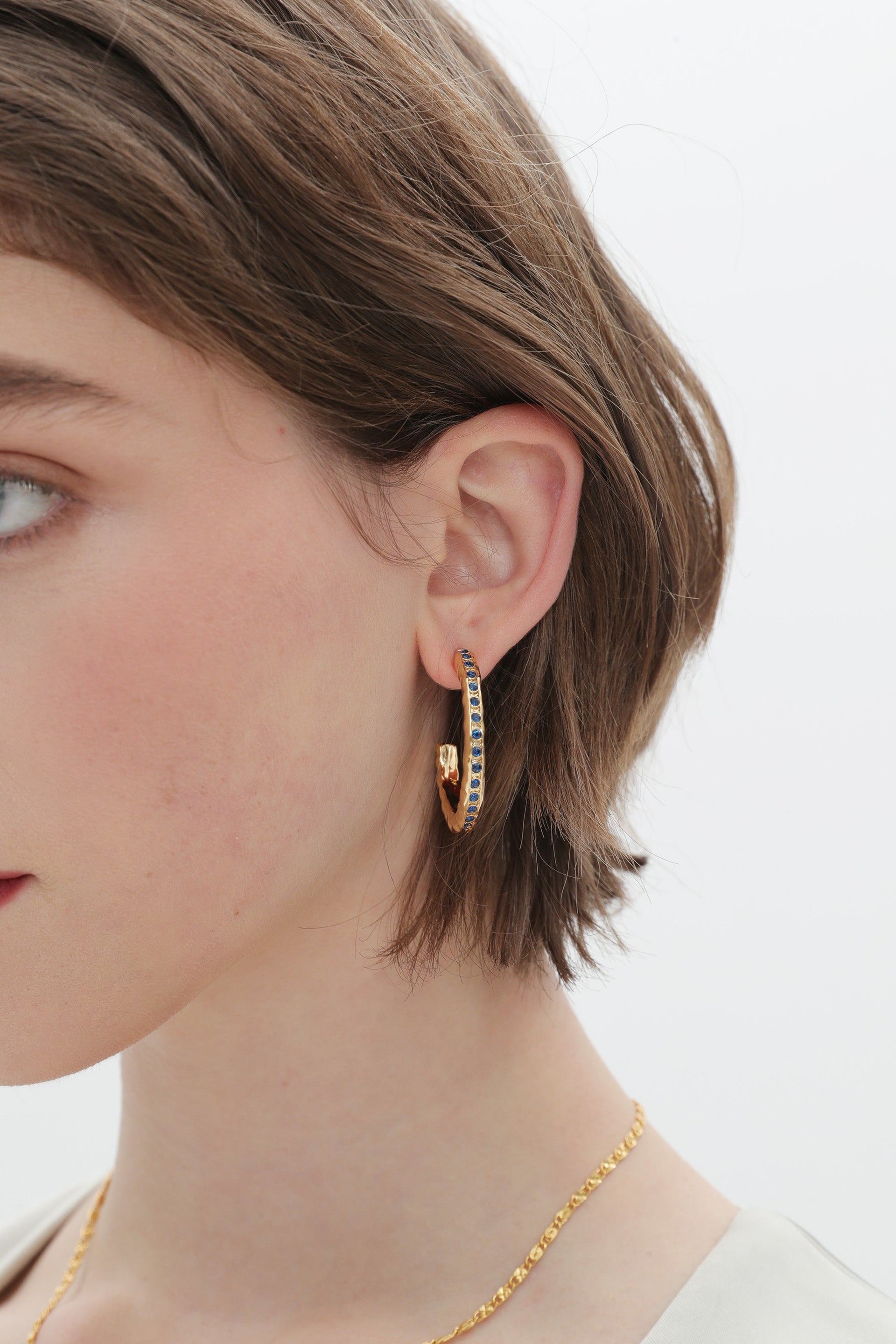 Stella Gold Molten Blue Sapphire Zirconia Hoop Earrings
