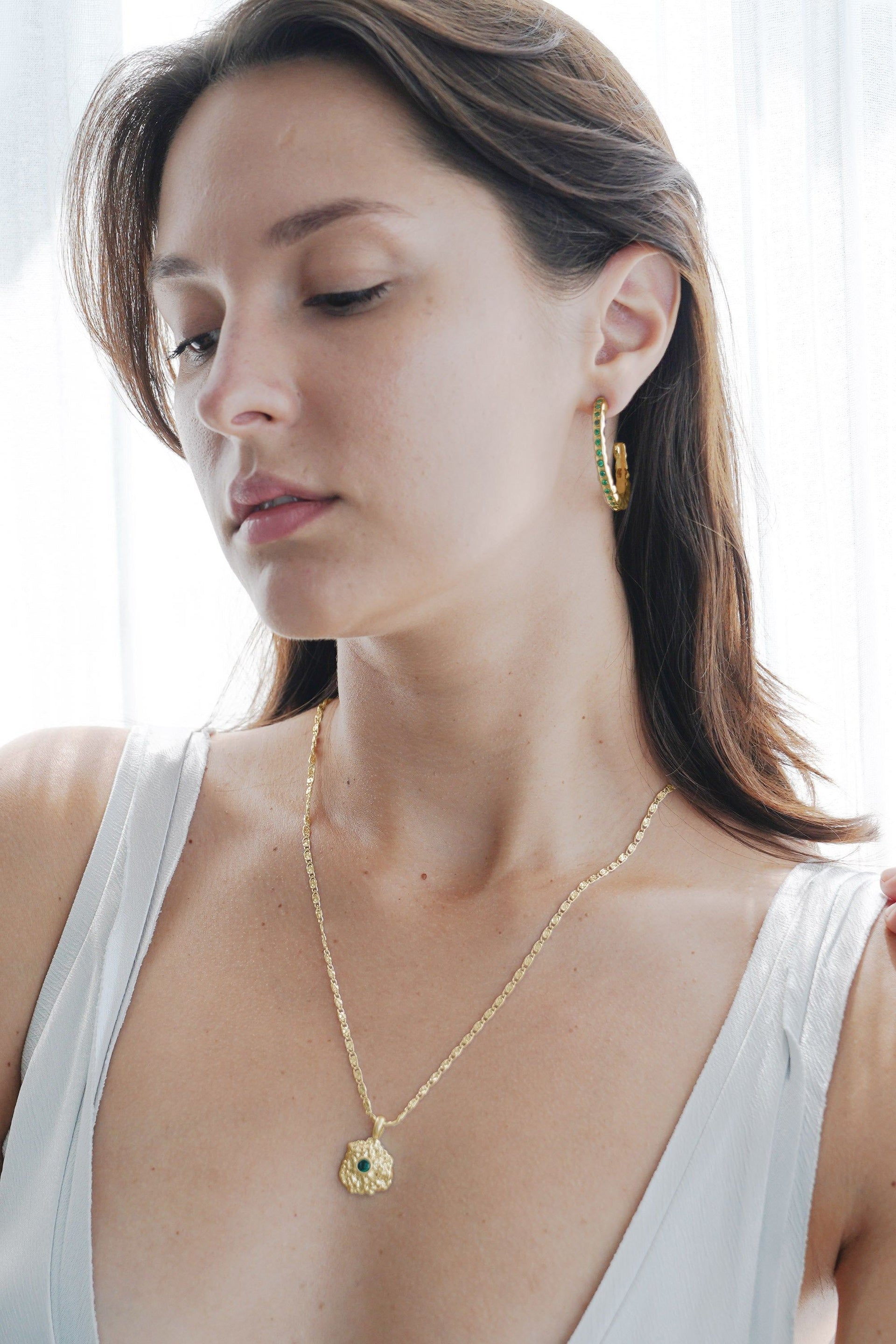 Stella Gold Molten Emerald Zirconia Hoop Earrings