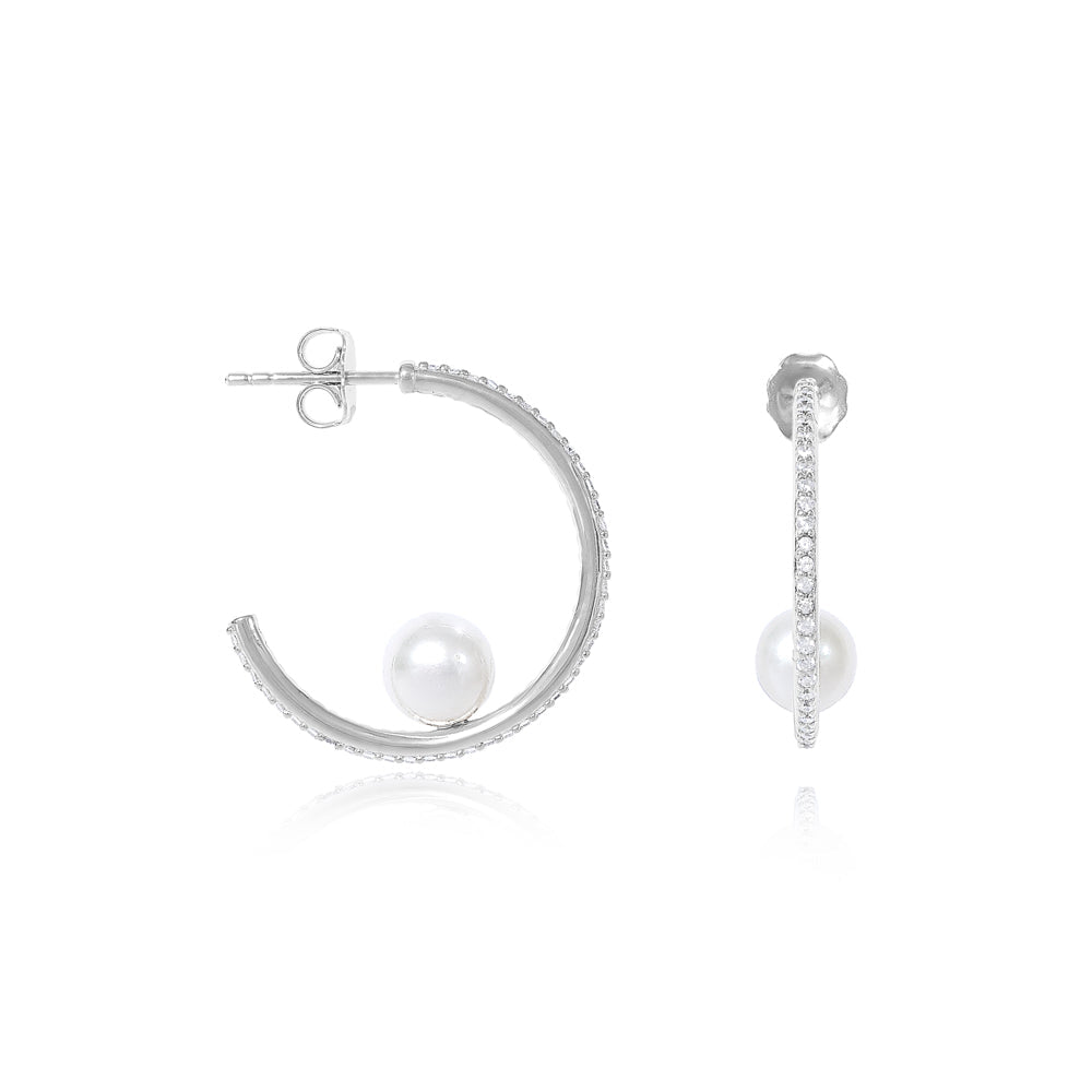 Stella Large Pave Hoop Earrings With Cultured Freshwater Pearls