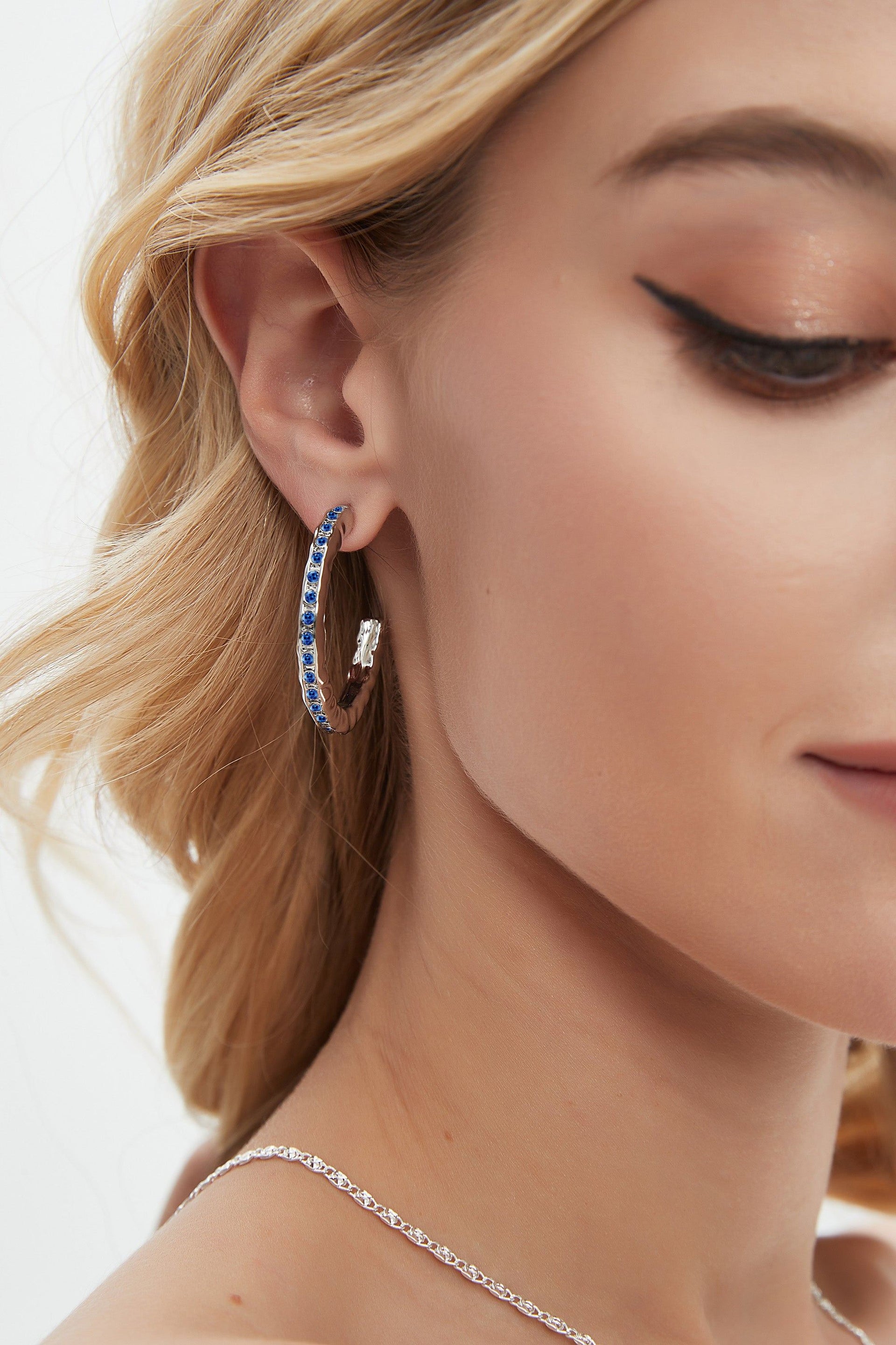 Stella Silver Molten Blue Sapphire Zirconia Hoop Earrings
