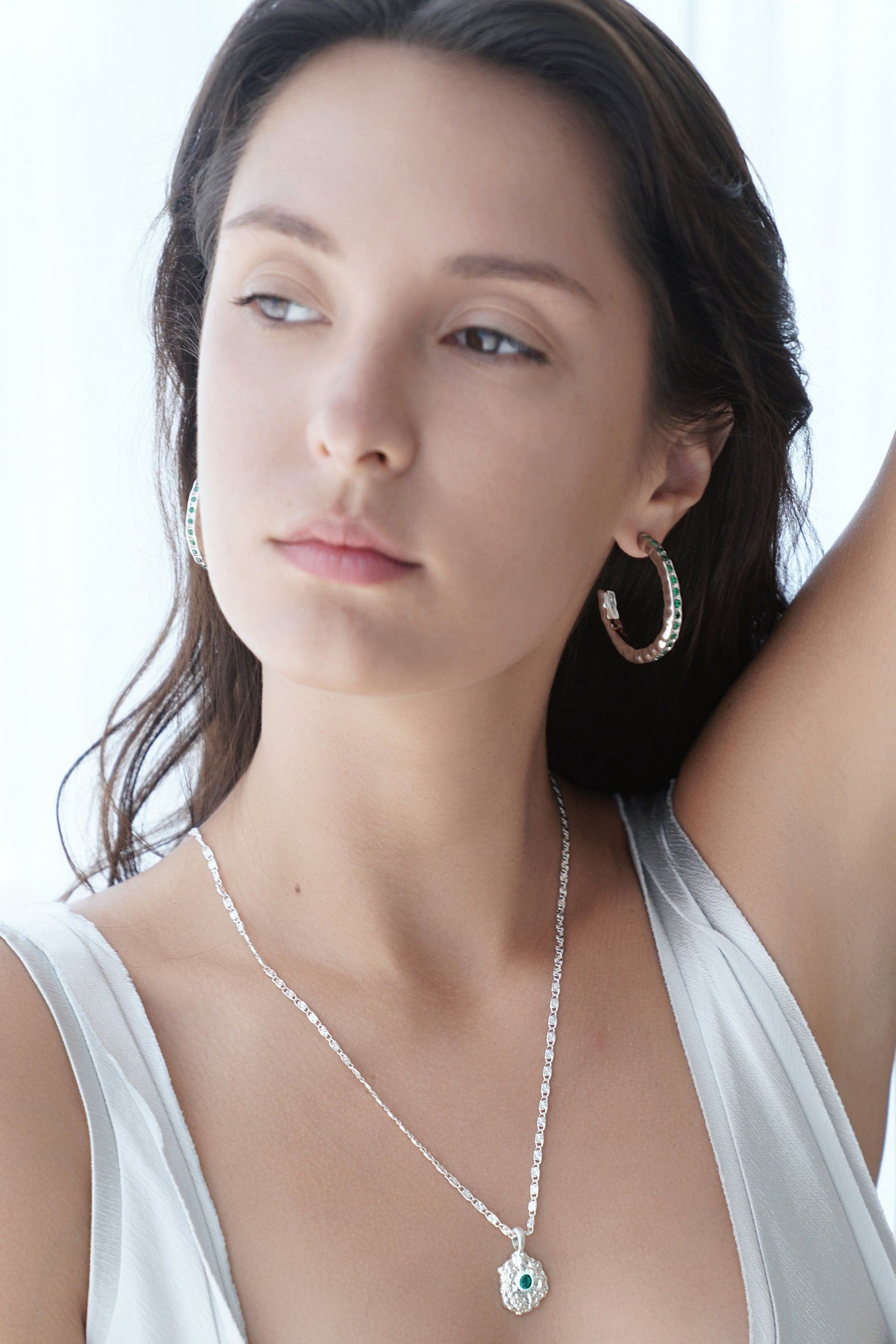Stella Silver Molten Emerald Zirconia Hoop Earrings