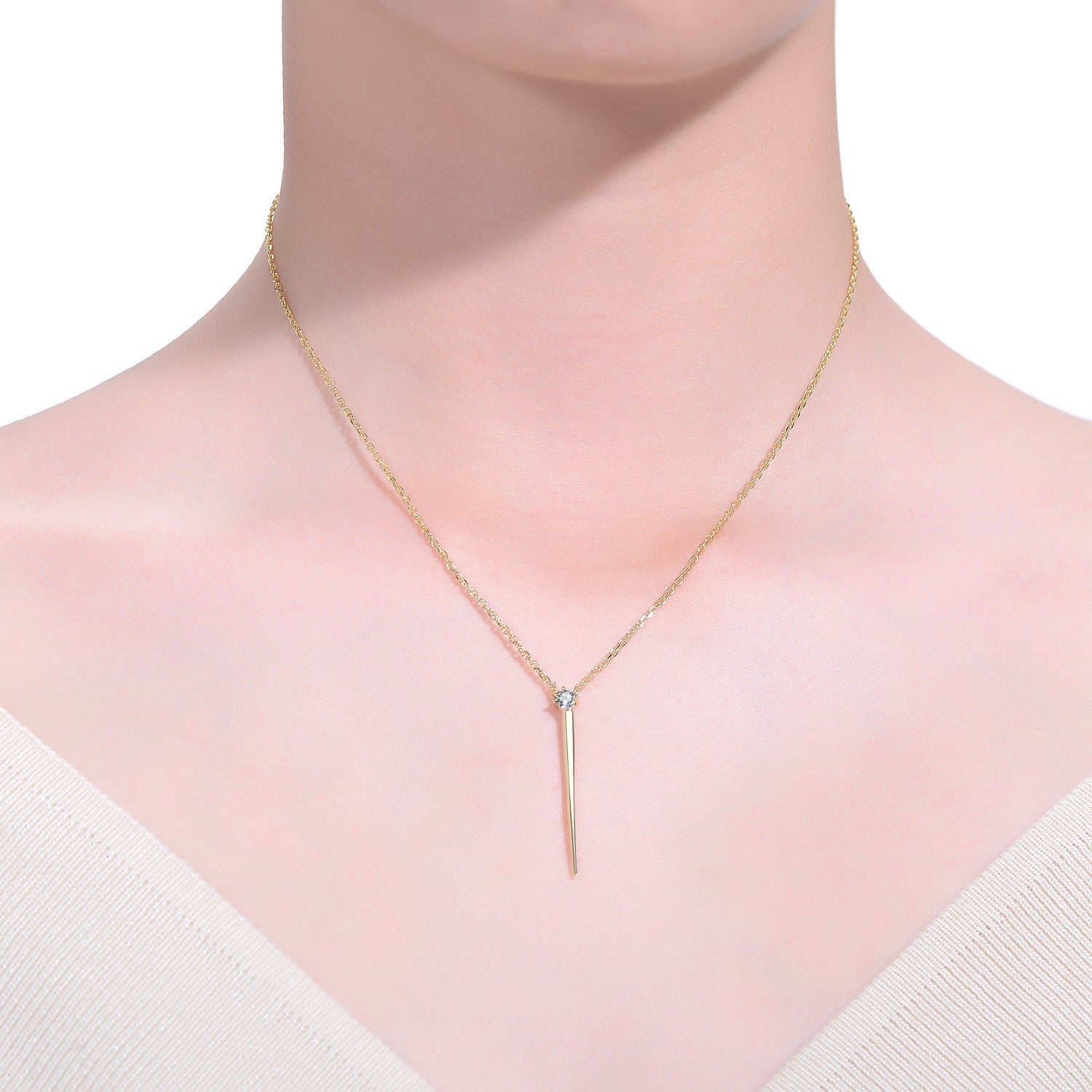 Stella Valentino Sterling Silver Gold Plated Lab Created Moissanite Gothic Spike Pendant Layering Necklace