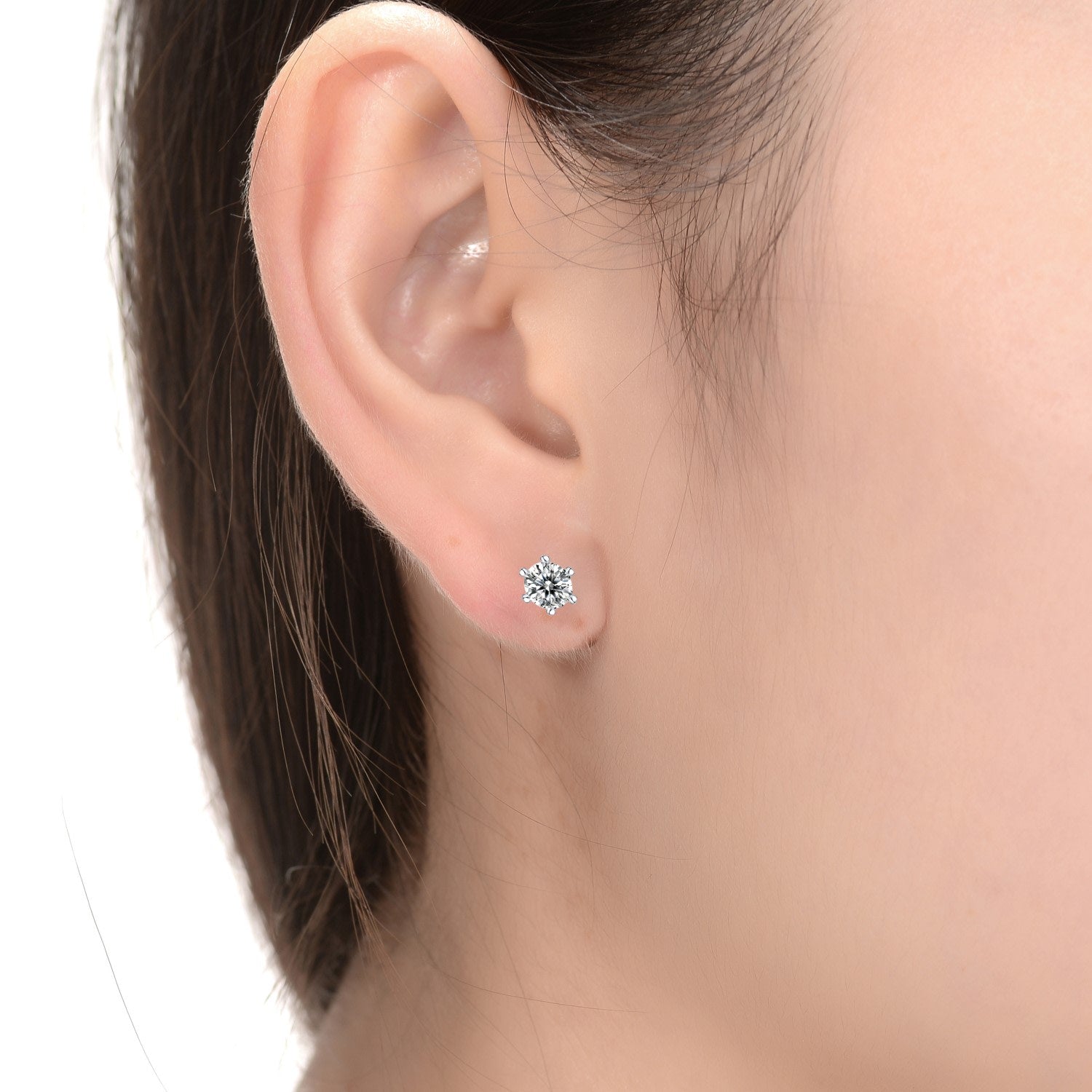 Stella Valentino Sterling Silver White Gold Plated With Lab Created Moissanite Round Solitaire Stud Earrings