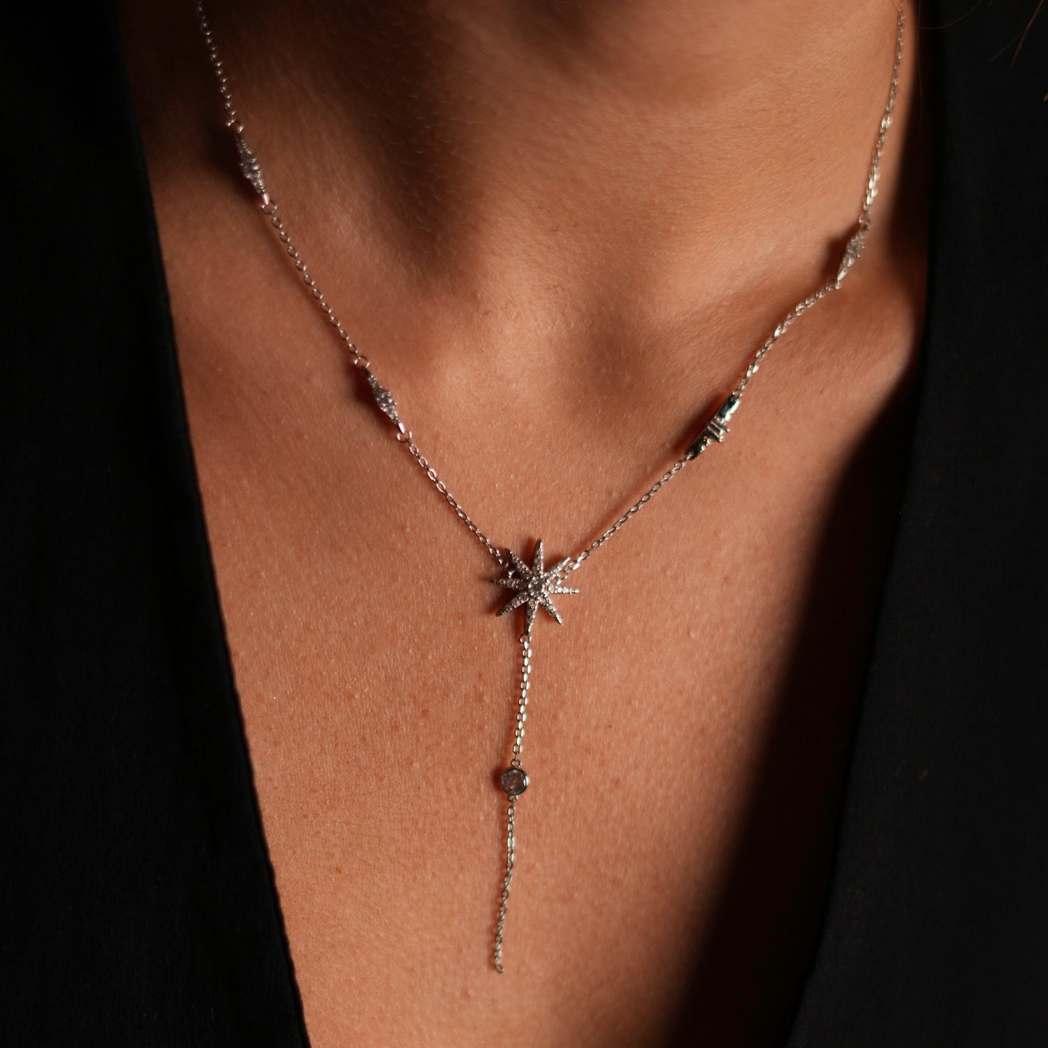 Stellar Radiance Sterling Silver & Diamond Necklace - Silver