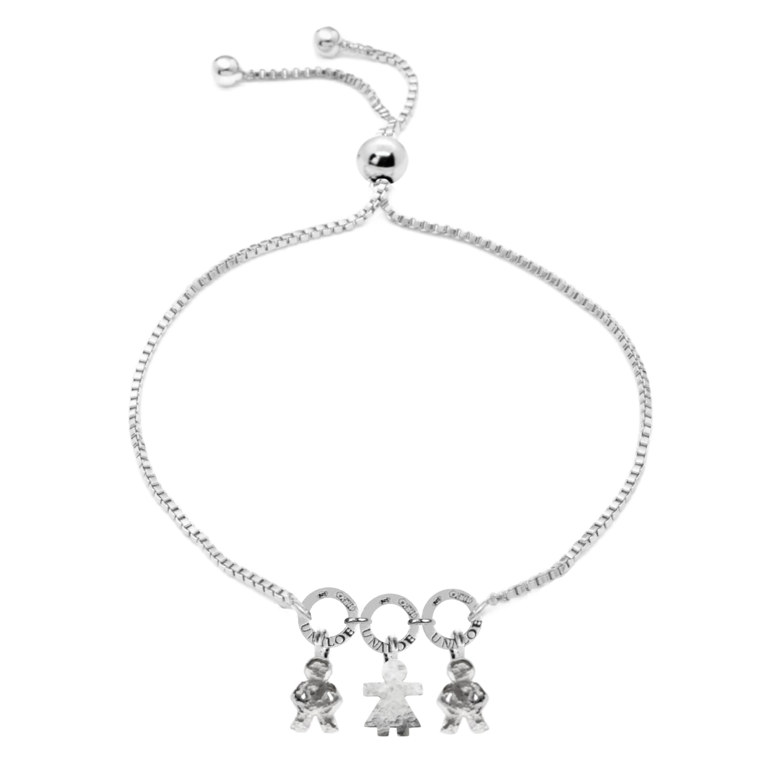 Adjustable Silver Bracelet For Mom, With Three Charms Two Boys And One Girl, Perfect Gift For Moms And Families