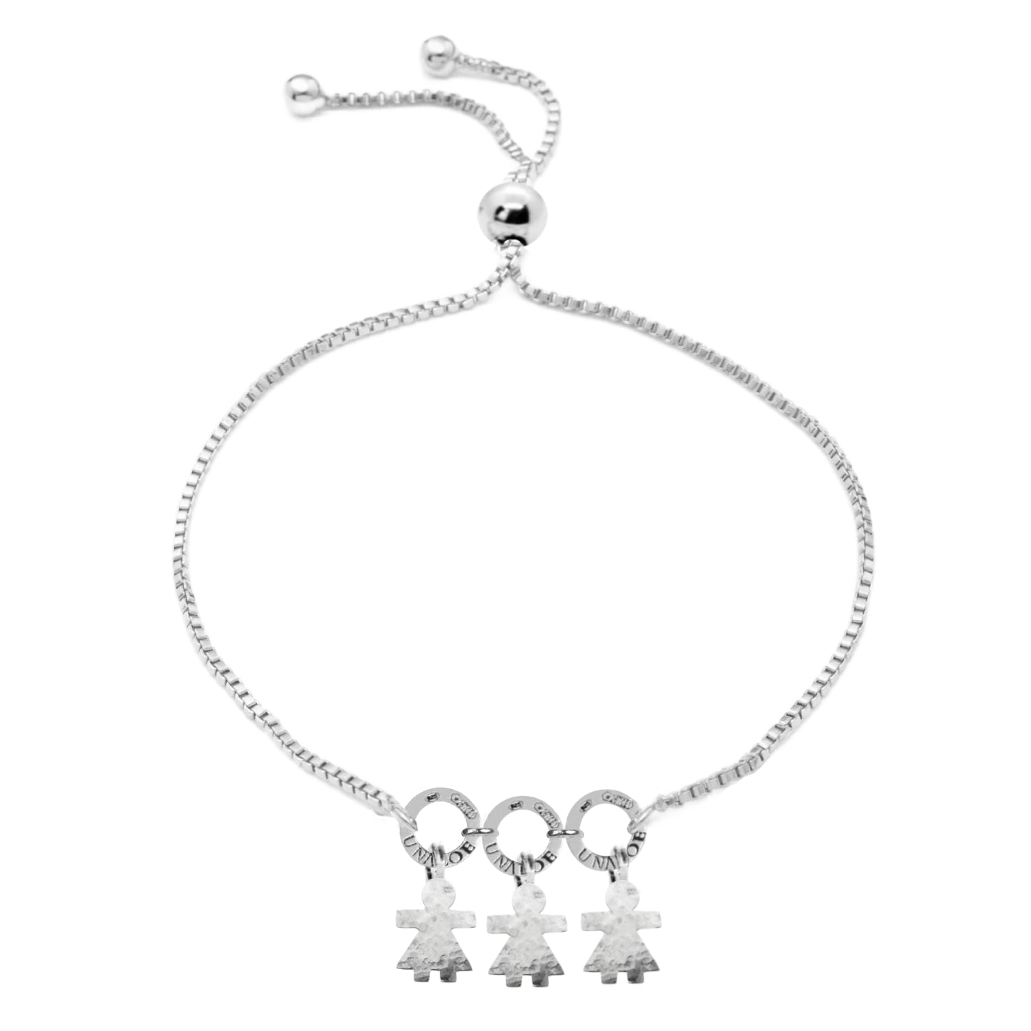 Adjustable Sterling Silver Mom Bracelet With Three Little Girls Charms, Perfect Gift For Moms And Families