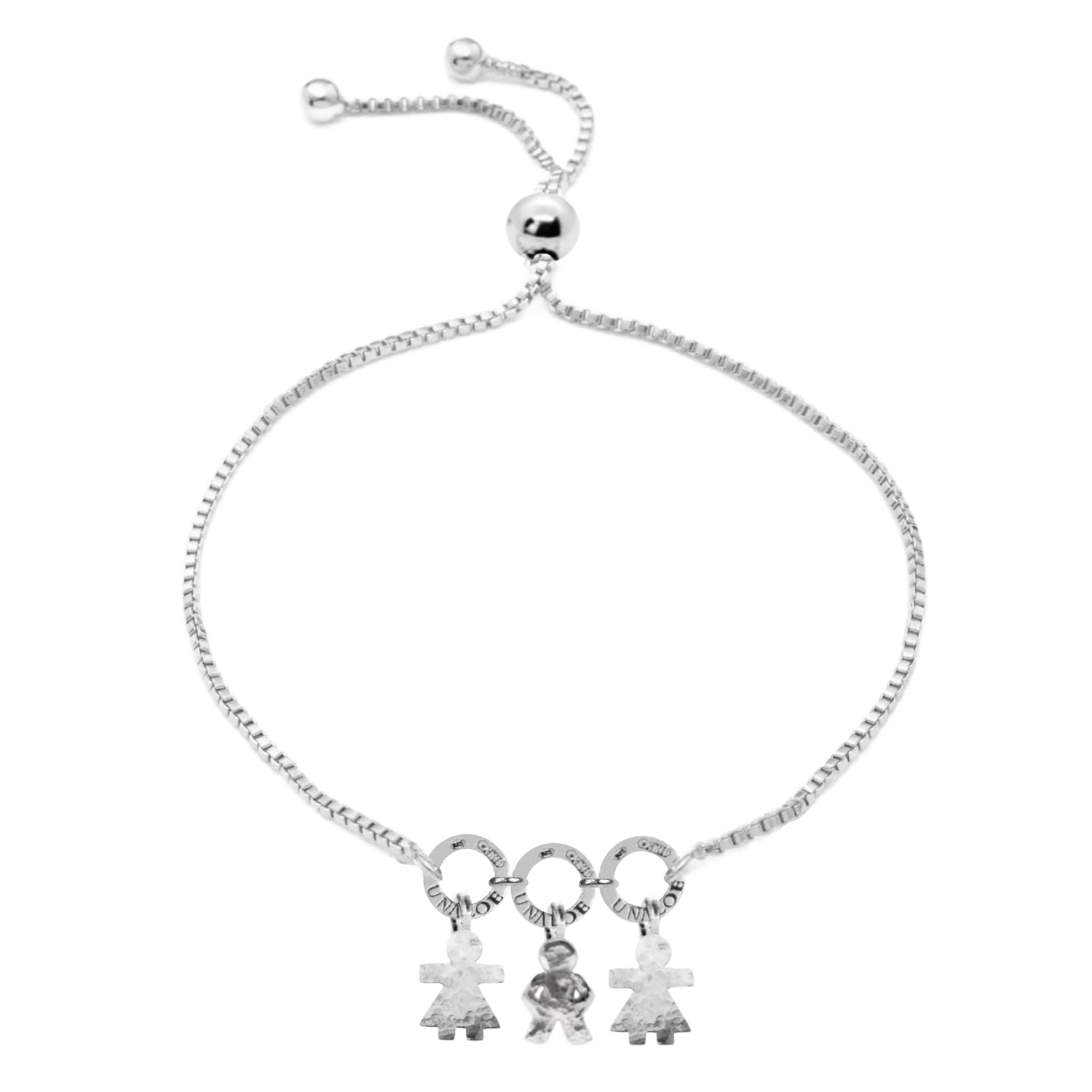 Adjustable Sterling Silver Bracelet For Mom, With Three Charms Two Girl And One Boys, Perfect Gift For Moms And Families