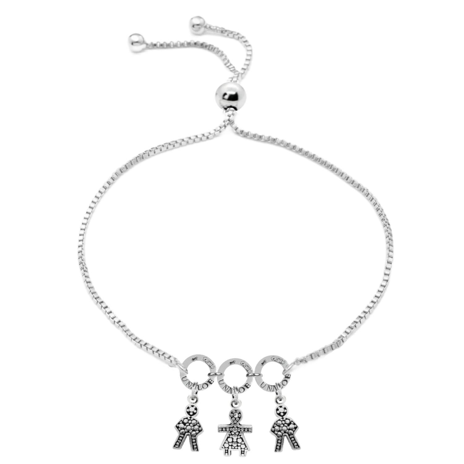 Ajustable Sterling Silver Mom Bracelet With Three Charms Two Girls And One Boy Perfect Gift For Moms And Families