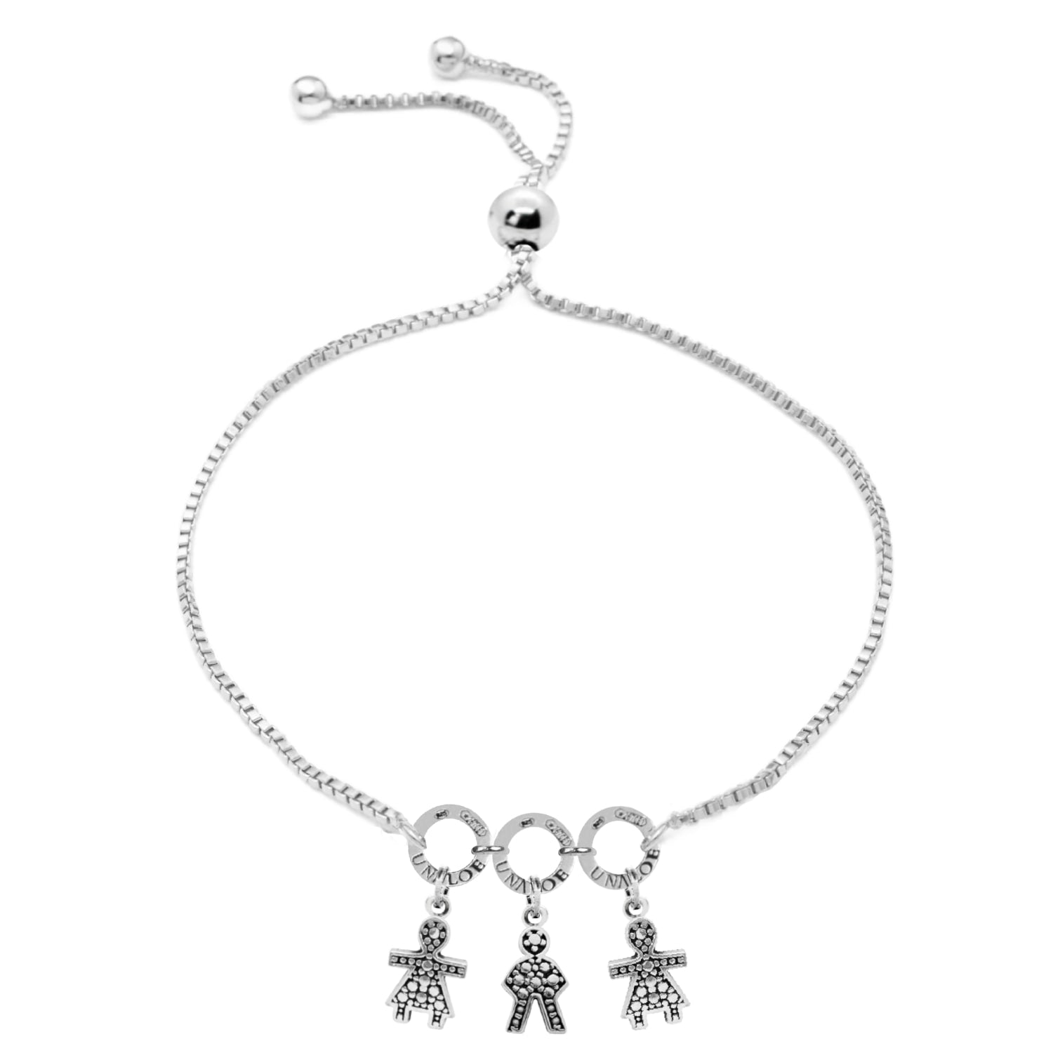 Adjustable Sterling Silver Mom Bracelet With Three Charms Two Girls And One Boy Perfect Gift For Moms