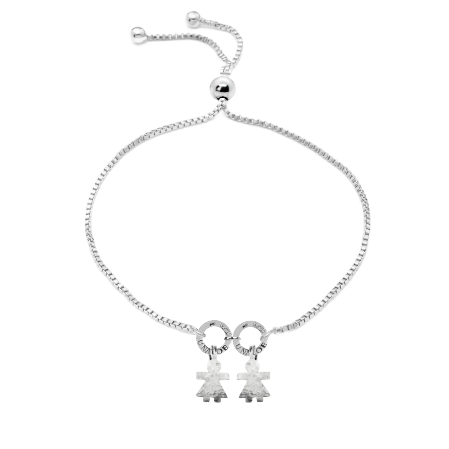 Adjustable Sterling Silver Bracelet With Two Charms For Girls