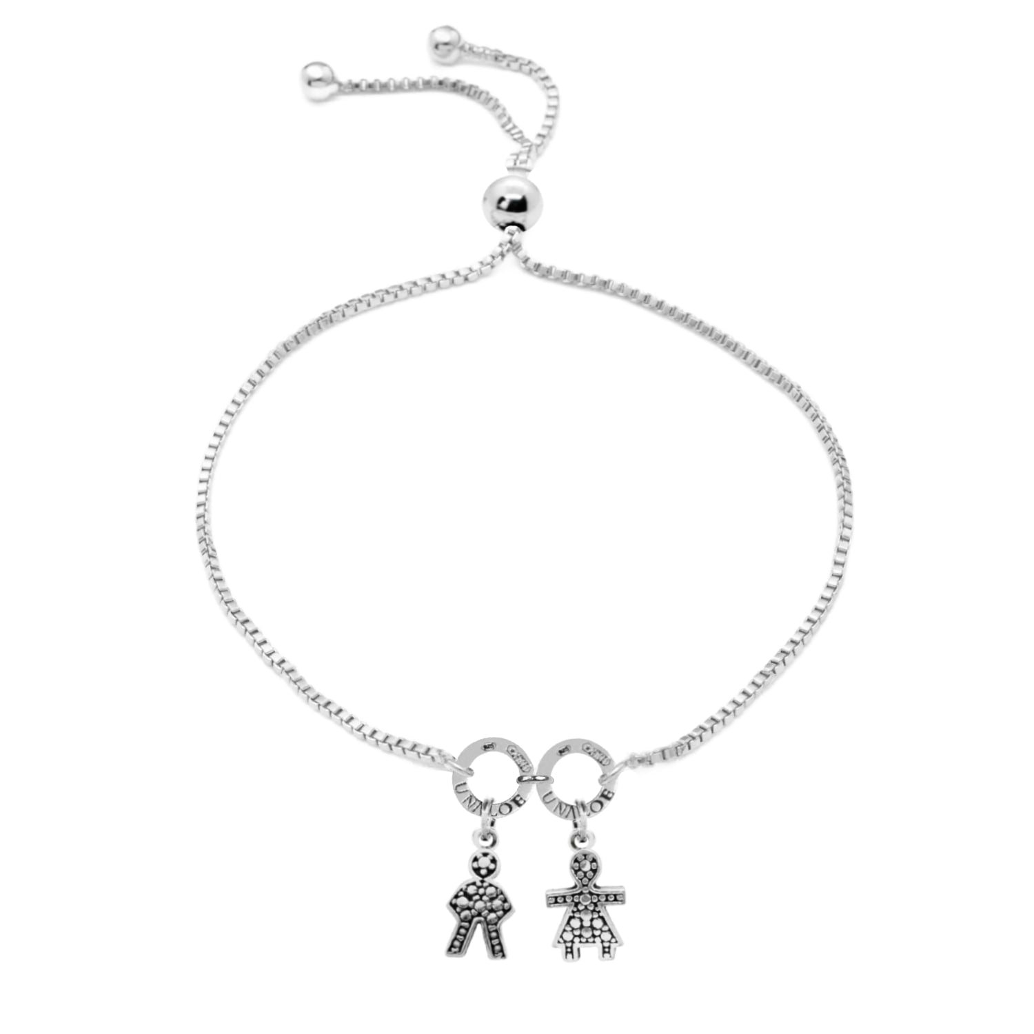 Adjustable Sterling Silver Mom Bracelet With Two Charms For Male-Female