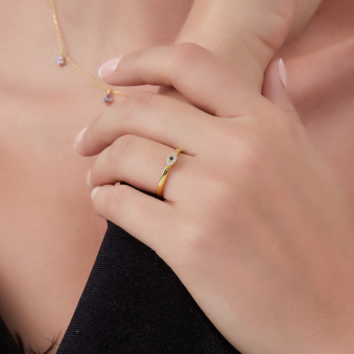 Sterling Evil Eye Signet Ring Adjustable Stacking Ring