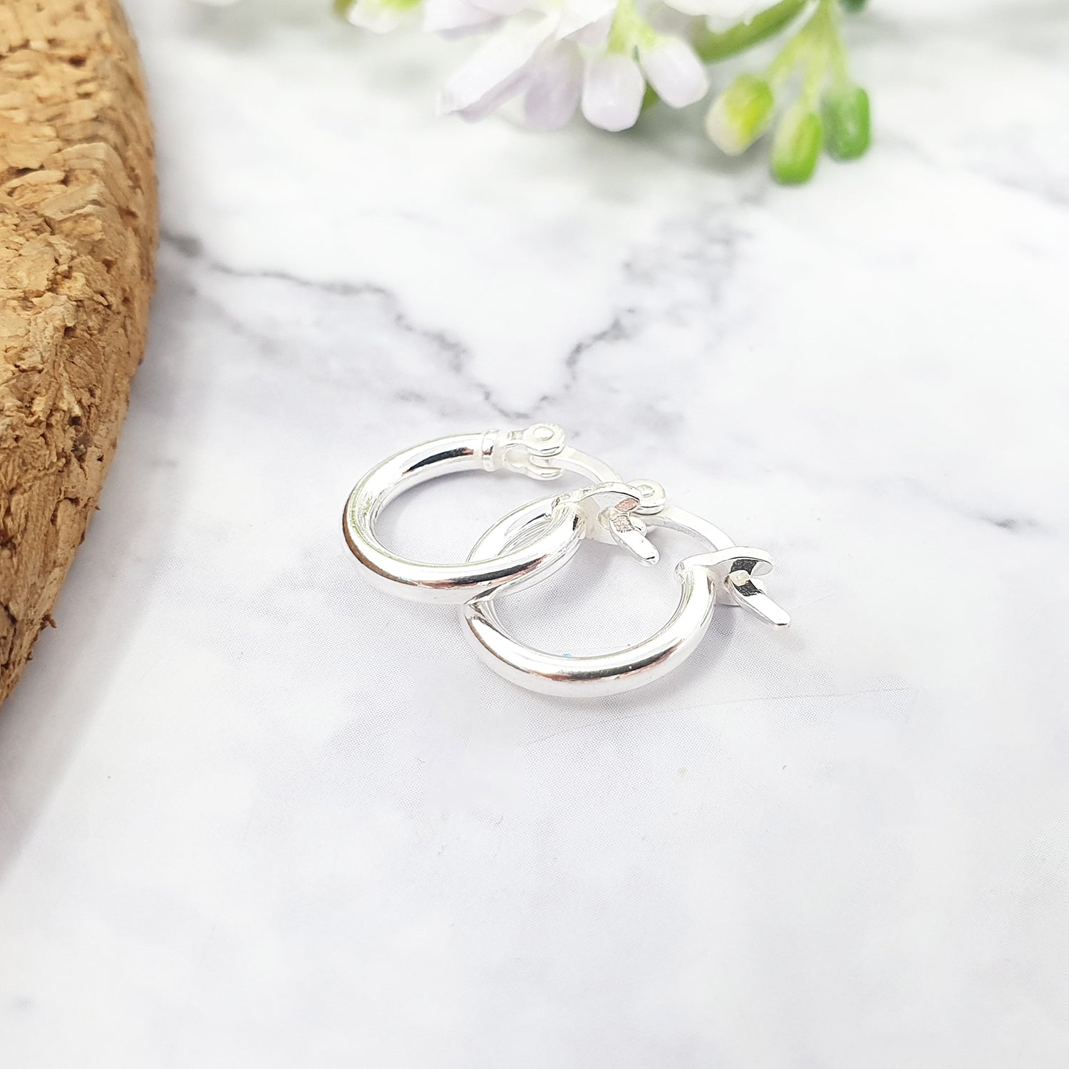 Sterling Silver Sleeper Creole-Hinged Huggie Hoop Earrings