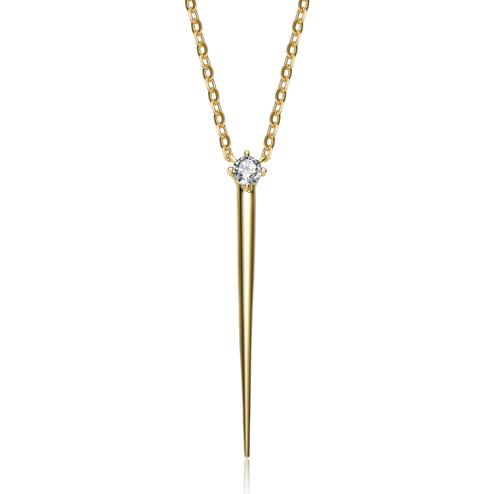 Stella Valentino Sterling Silver Gold Plated Lab Created Moissanite Gothic Spike Pendant Layering Necklace