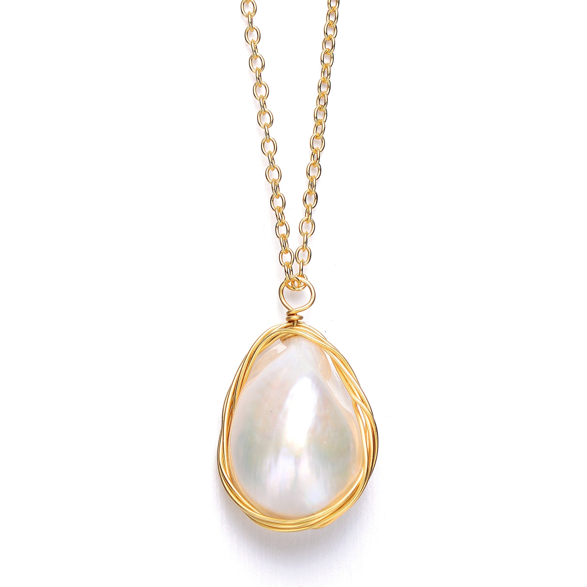 Sterling Silver Gold Plated Freshwater Pearl Pendant Necklace