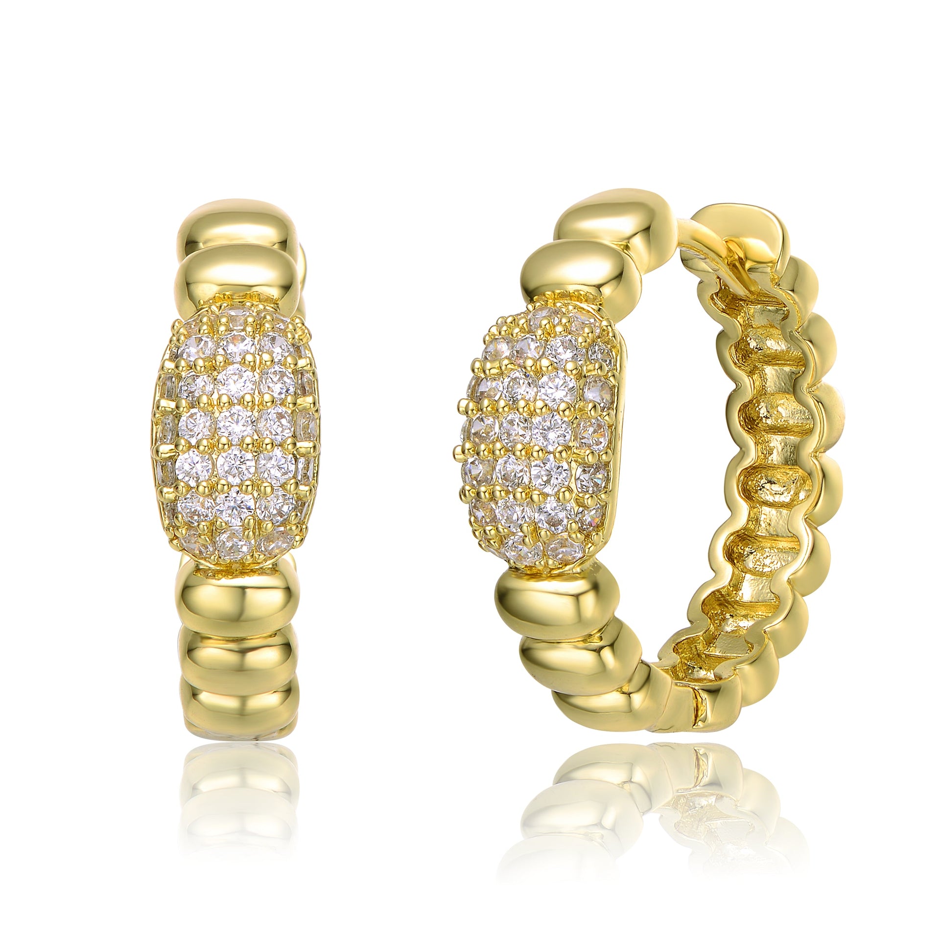 Rachel Glauber Gold Plated Cubic Zirconia Scalloped Hoop Earrings
