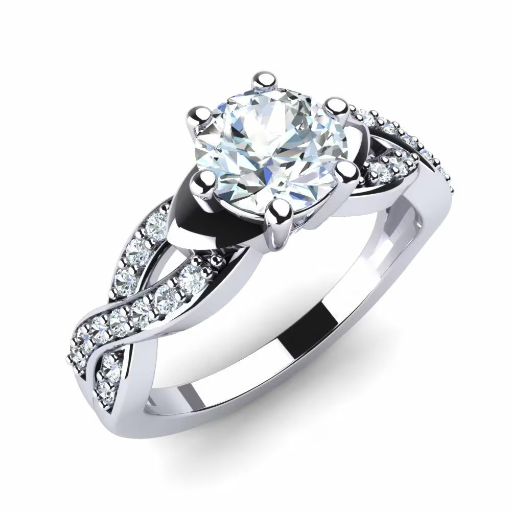 Sterling Silver Lab Created Diamond & Moissanite Custom Engagement Ring 3EX IGI Certified