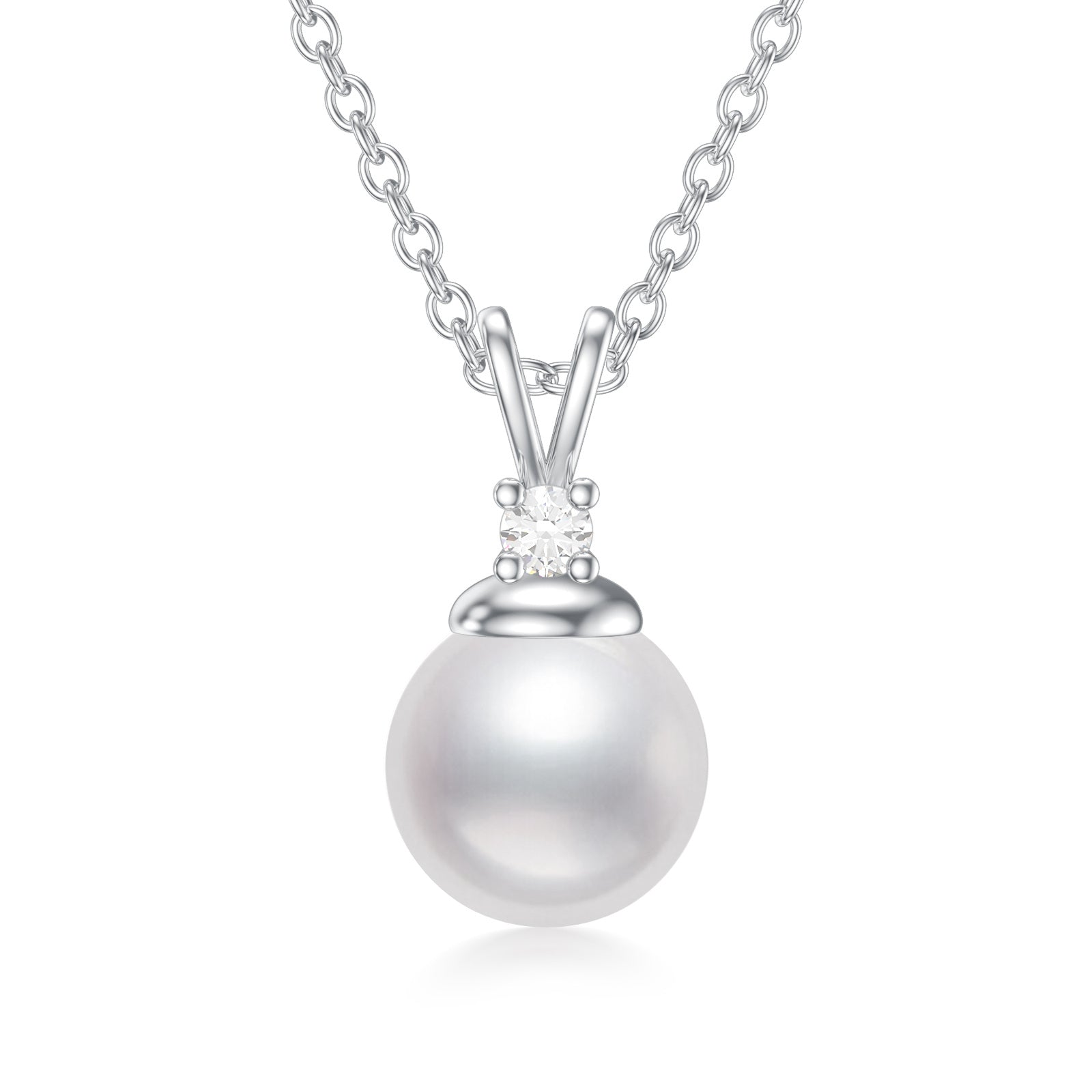 Sterling Silver 18''+2'' Extender Inches Round Pearl Strand Necklace