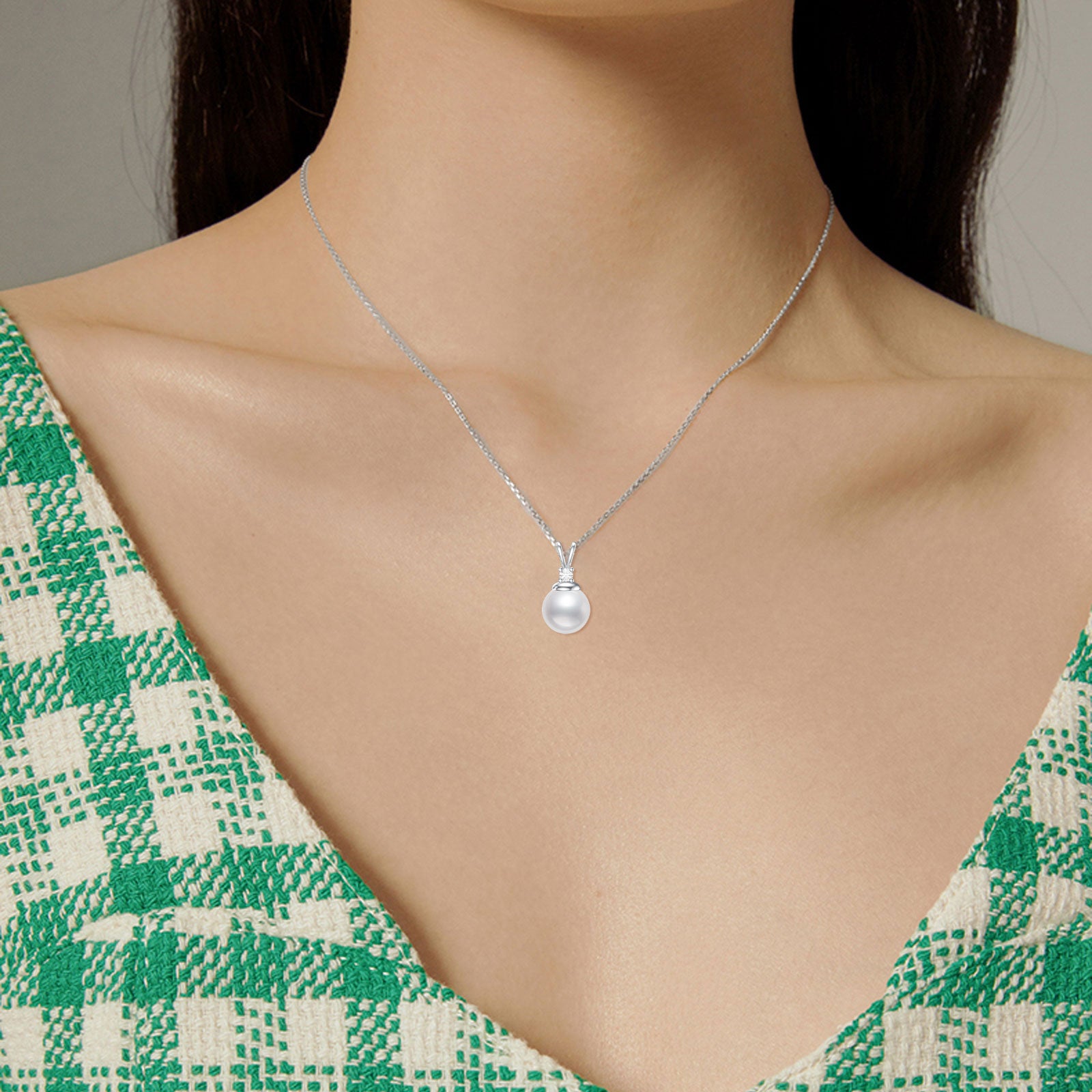 Sterling Silver 18''+2'' Extender Inches Round Pearl Strand Necklace