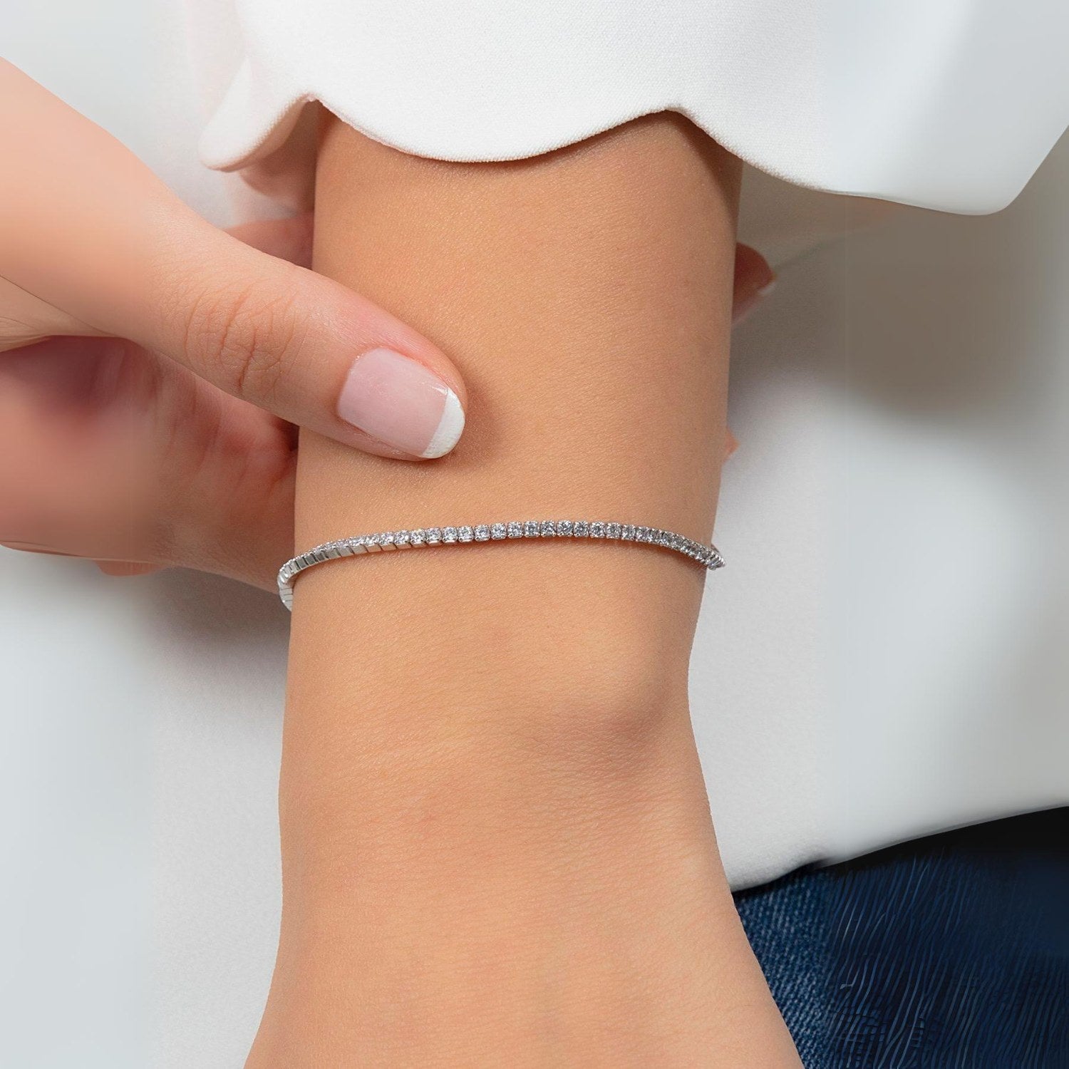 Sterling Silver 2Mm Fine Tennis Bracelet