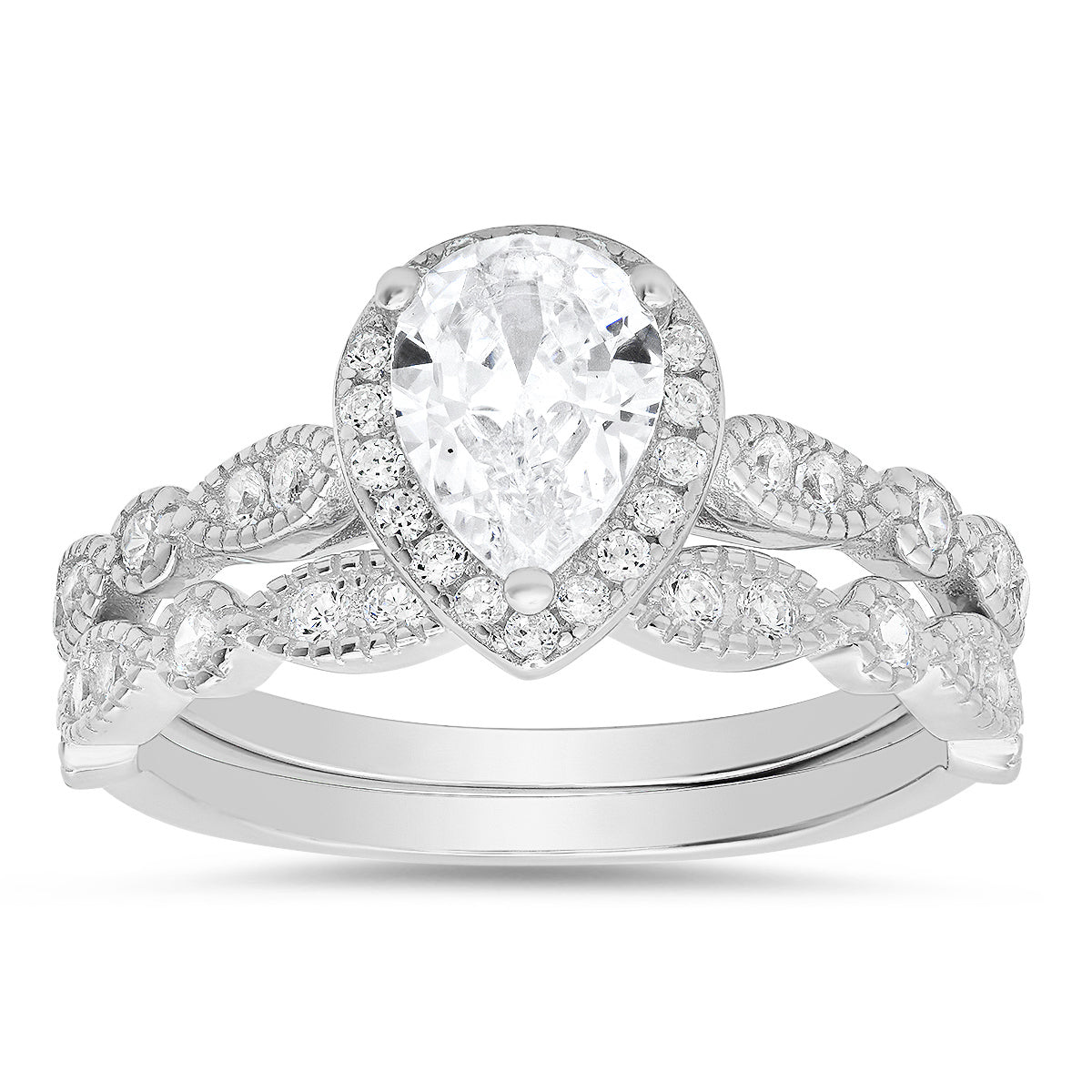 Pear Cut Cz Stackable Ring Set In Sterling Silver