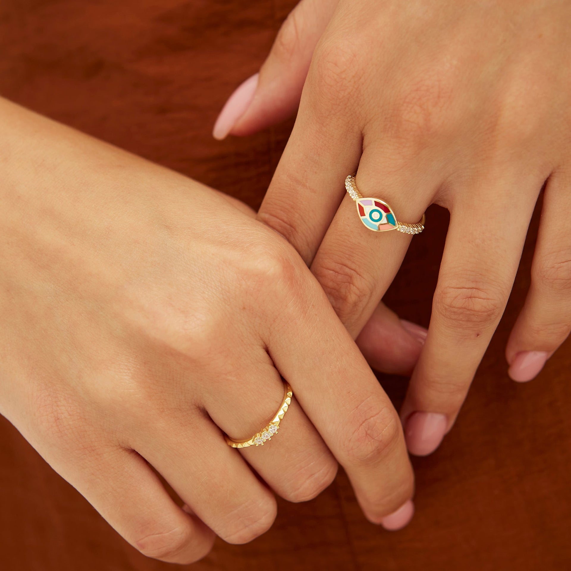 Sterling Silver Three Round Gem Stacking Ring - Gold