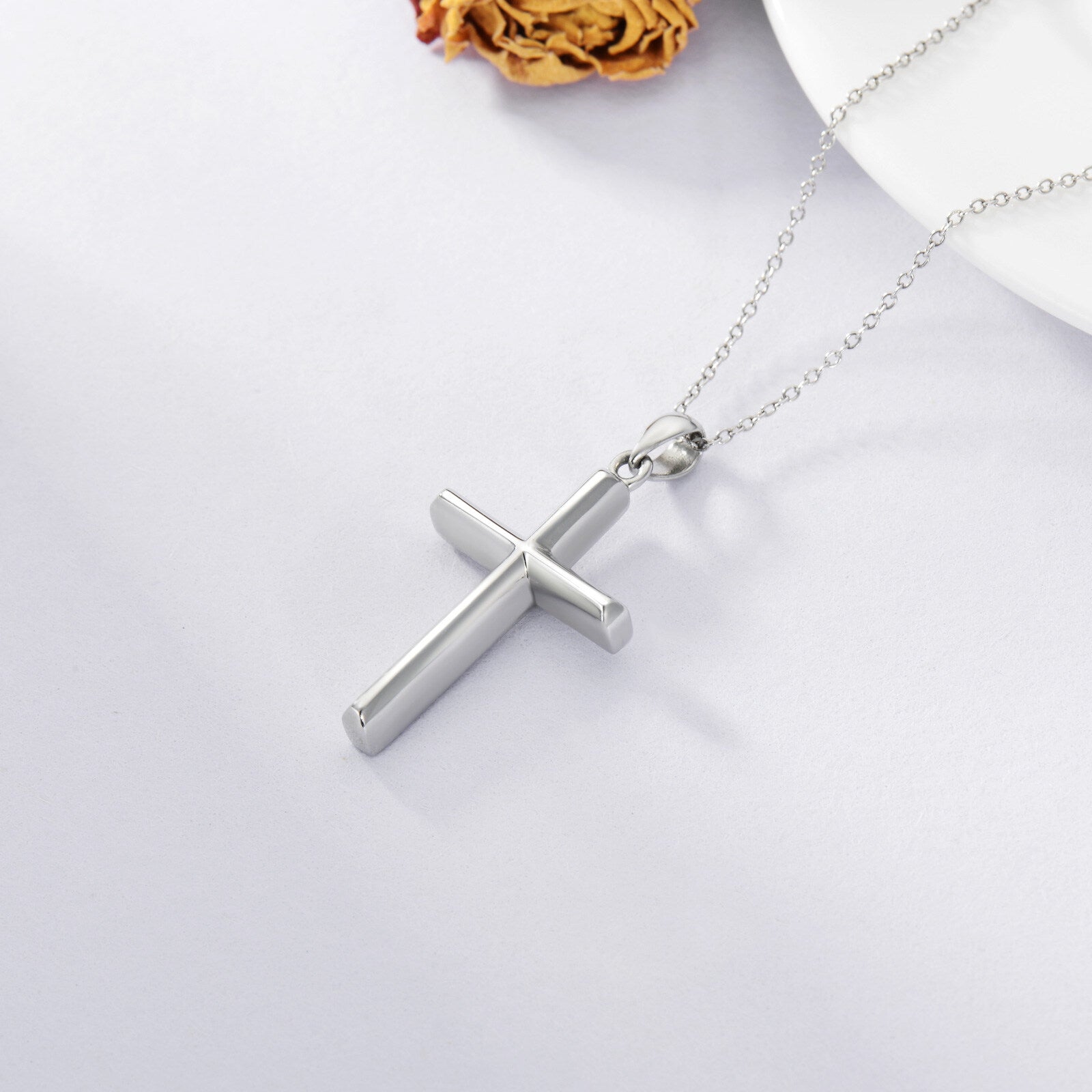 Sterling Silver 3D Angular Cross Urn Necklace for Ashes
