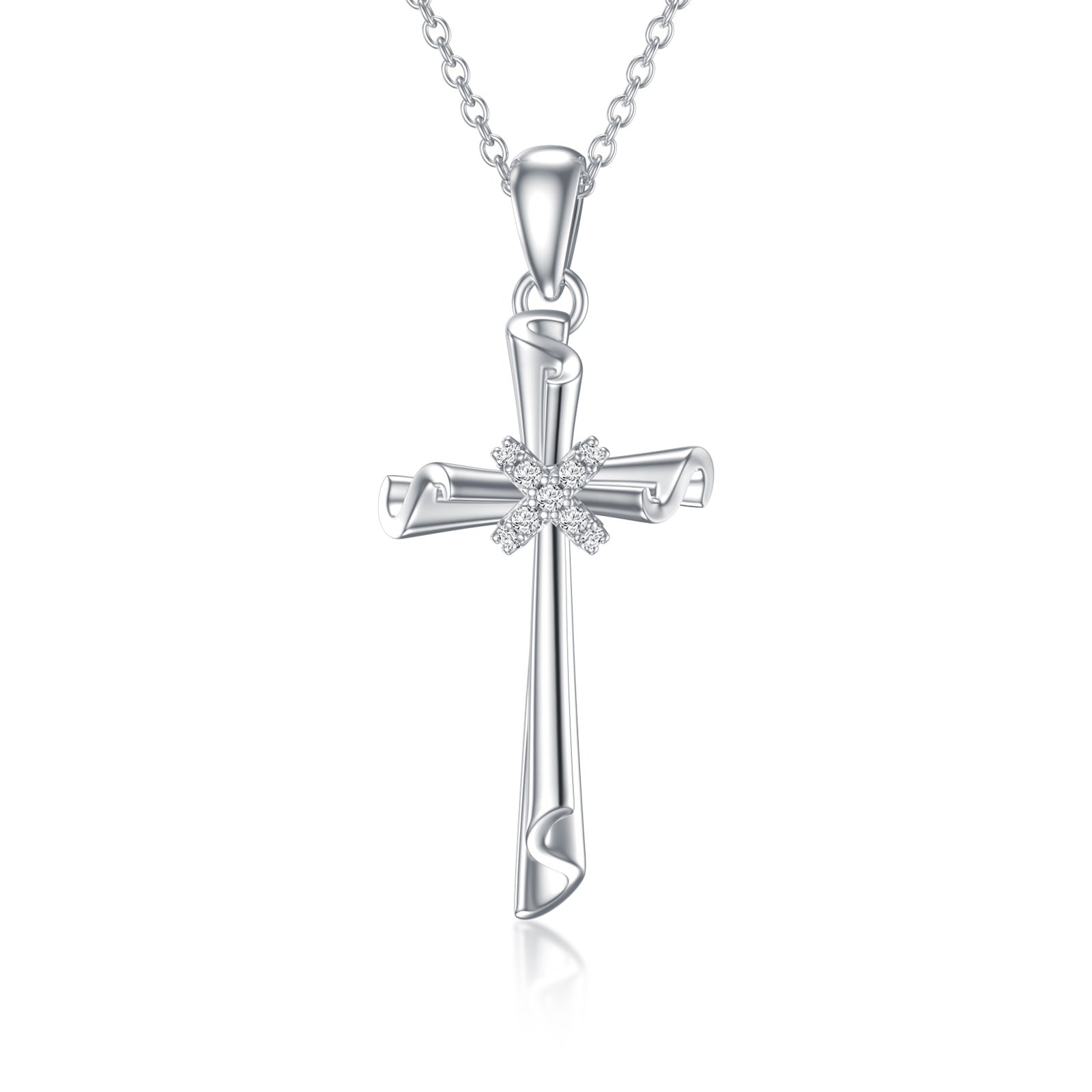 Sterling Silver 5A Grade Austria Zircon Cross Pendant Necklace