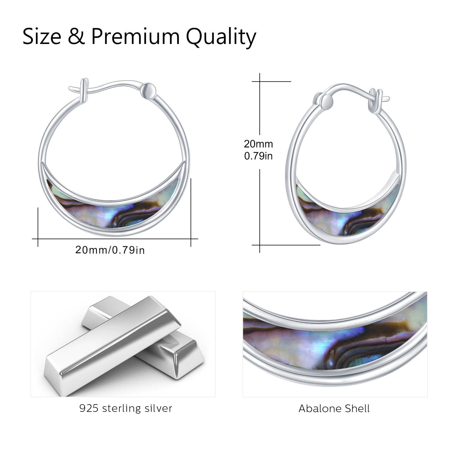 Sterling Silver Abalone Shellfish Moon Hoop Earrings