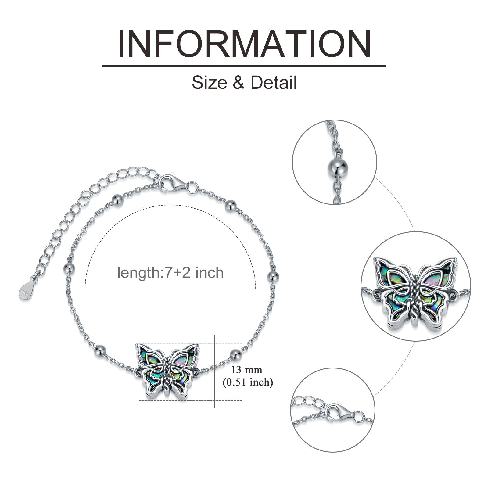 Sterling Silver Abalone Shellfish Butterfly & Celtic Knot Urn Bracelet for Ashes