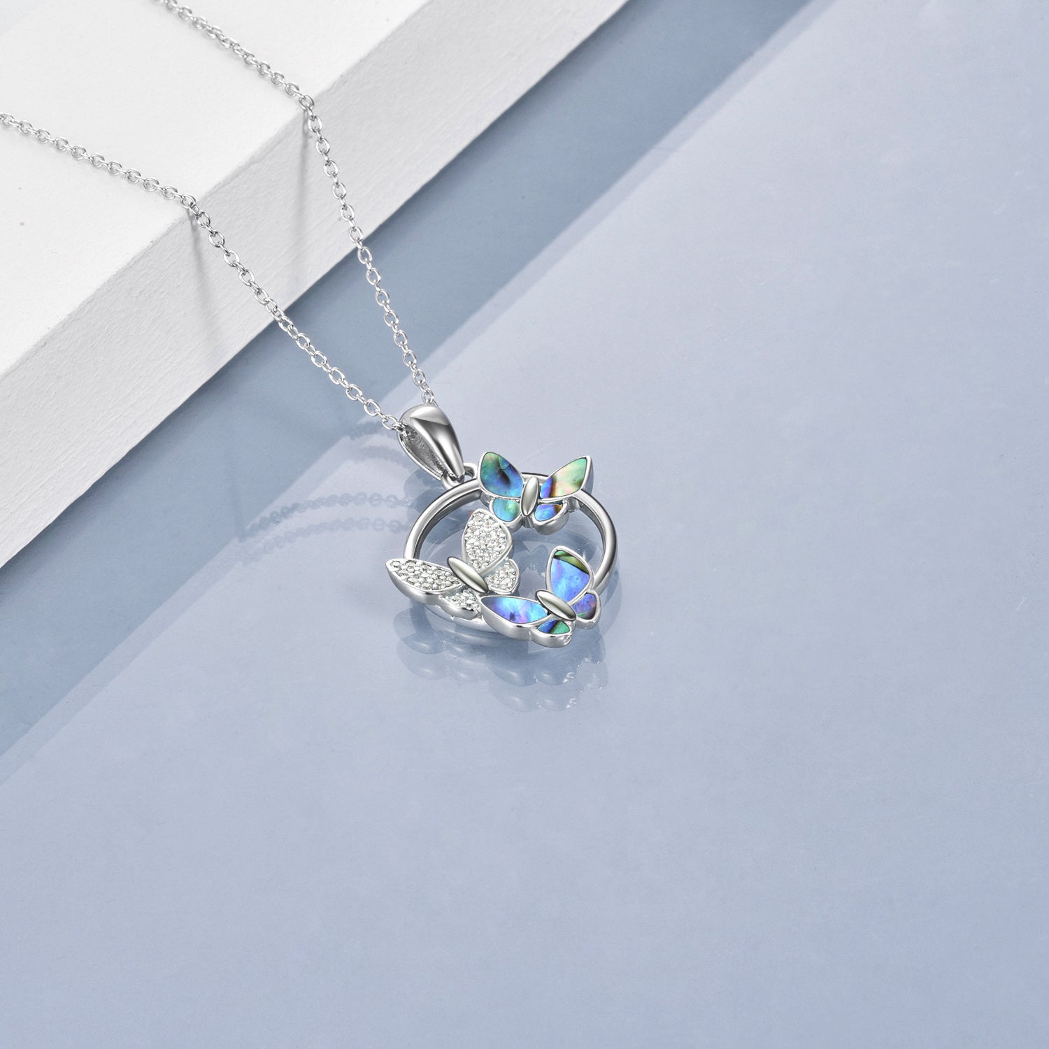 Sterling Silver Abalone Shellfish Butterfly Pendant Necklace