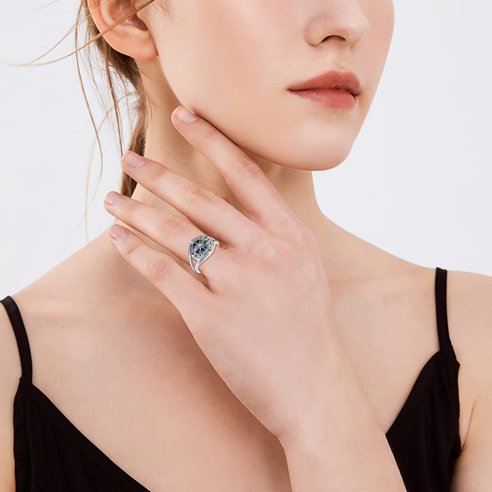 Sterling Silver Abalone Shellfish Celtic Knot & Compass Ring