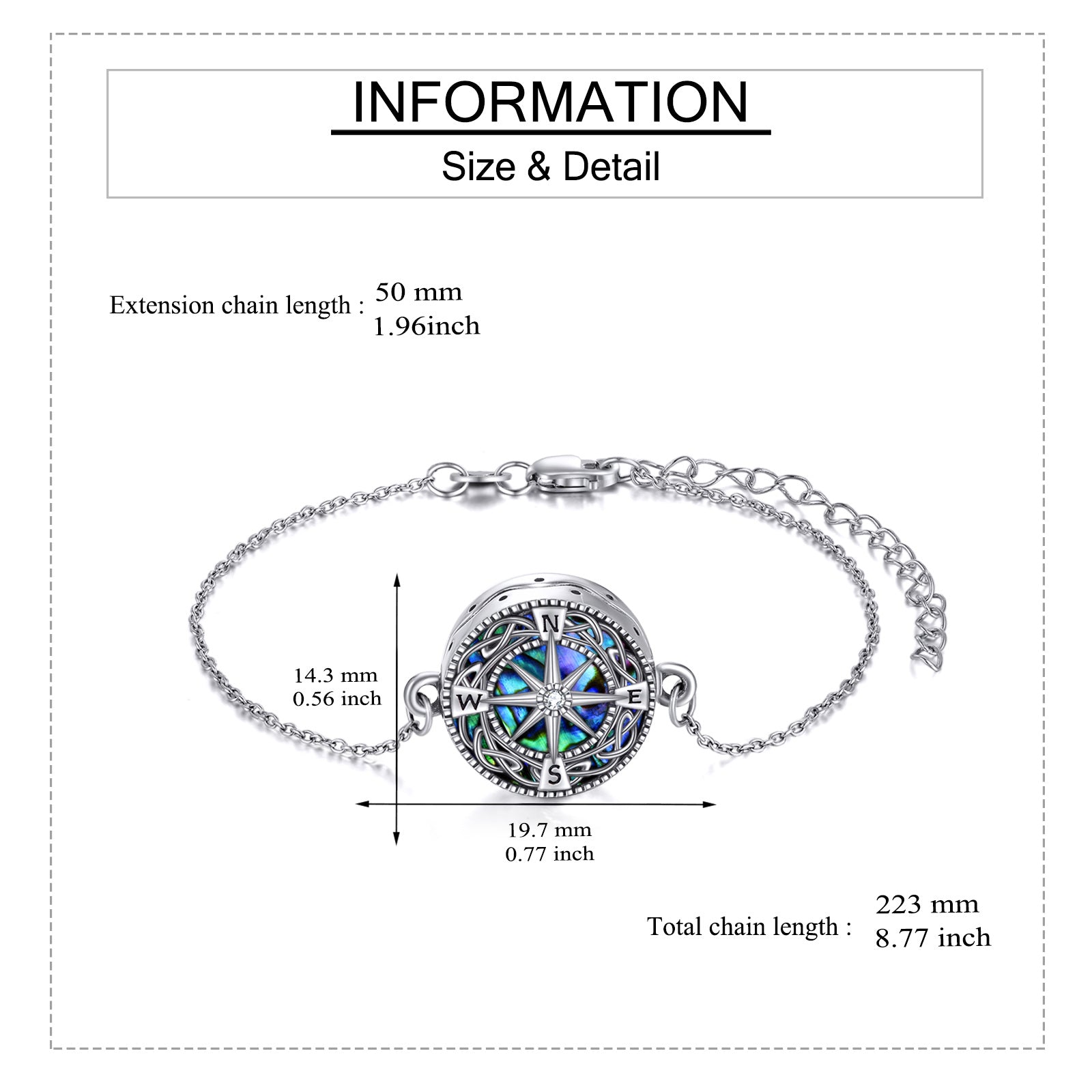 Sterling Silver Abalone Shellfish Celtic Knot & Compass Urn Bracelet for Ashes with Engraved Word