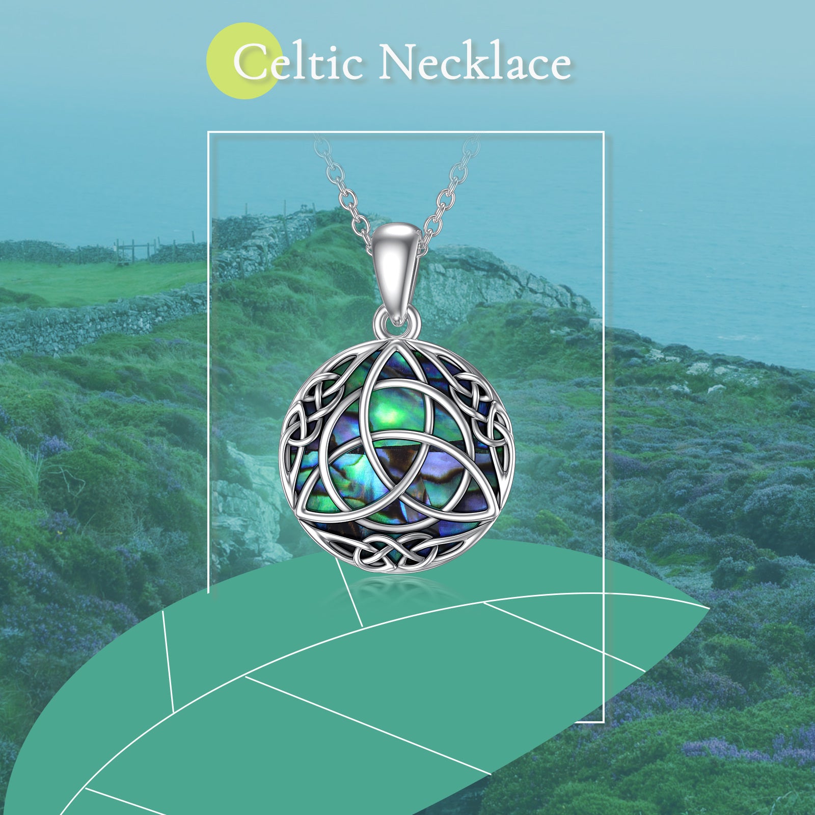 Sterling Silver Abalone Shellfish Celtic Knot Pendant Necklace